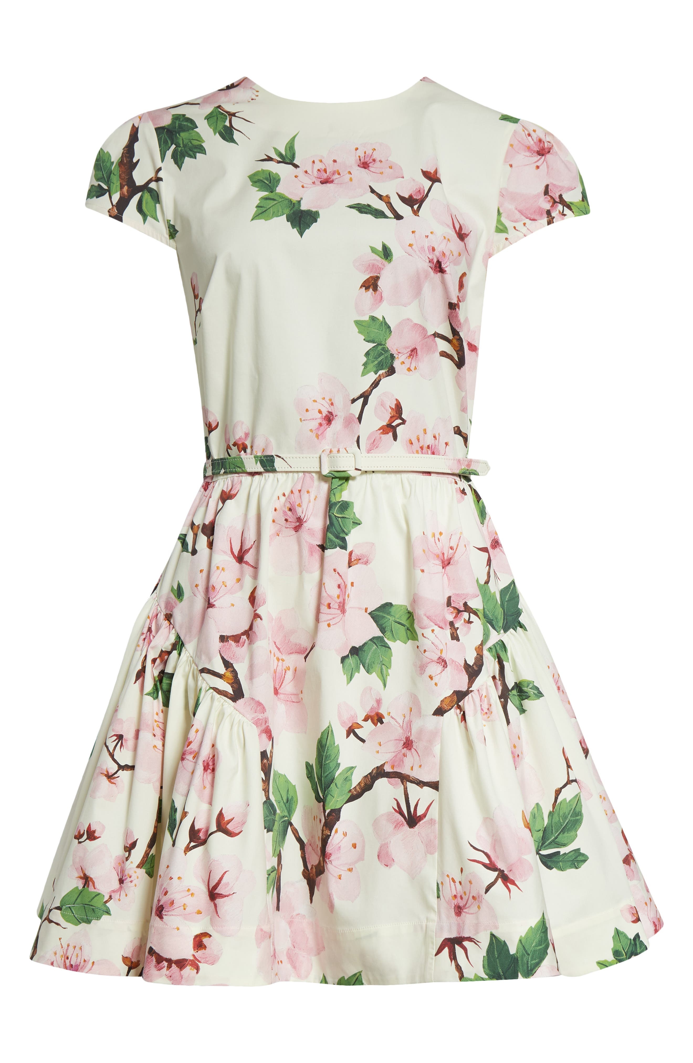 Oscar de la Renta Cherry Blossom Belted Poplin Minidress in Pink/Ecru at Nordstrom - 5