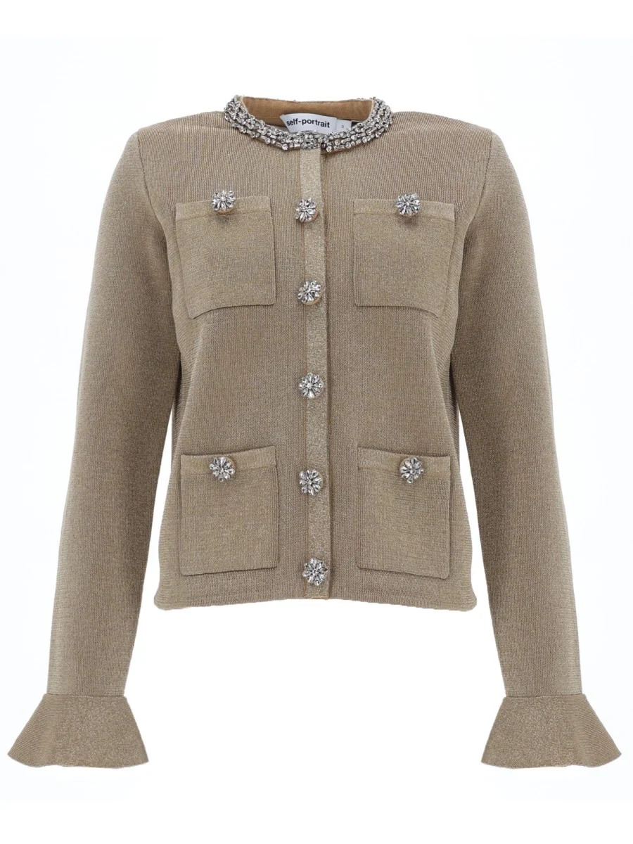 COTTON AND WOOL BLEND CARDIGAN WITH JEWEL BUTTONS - 1