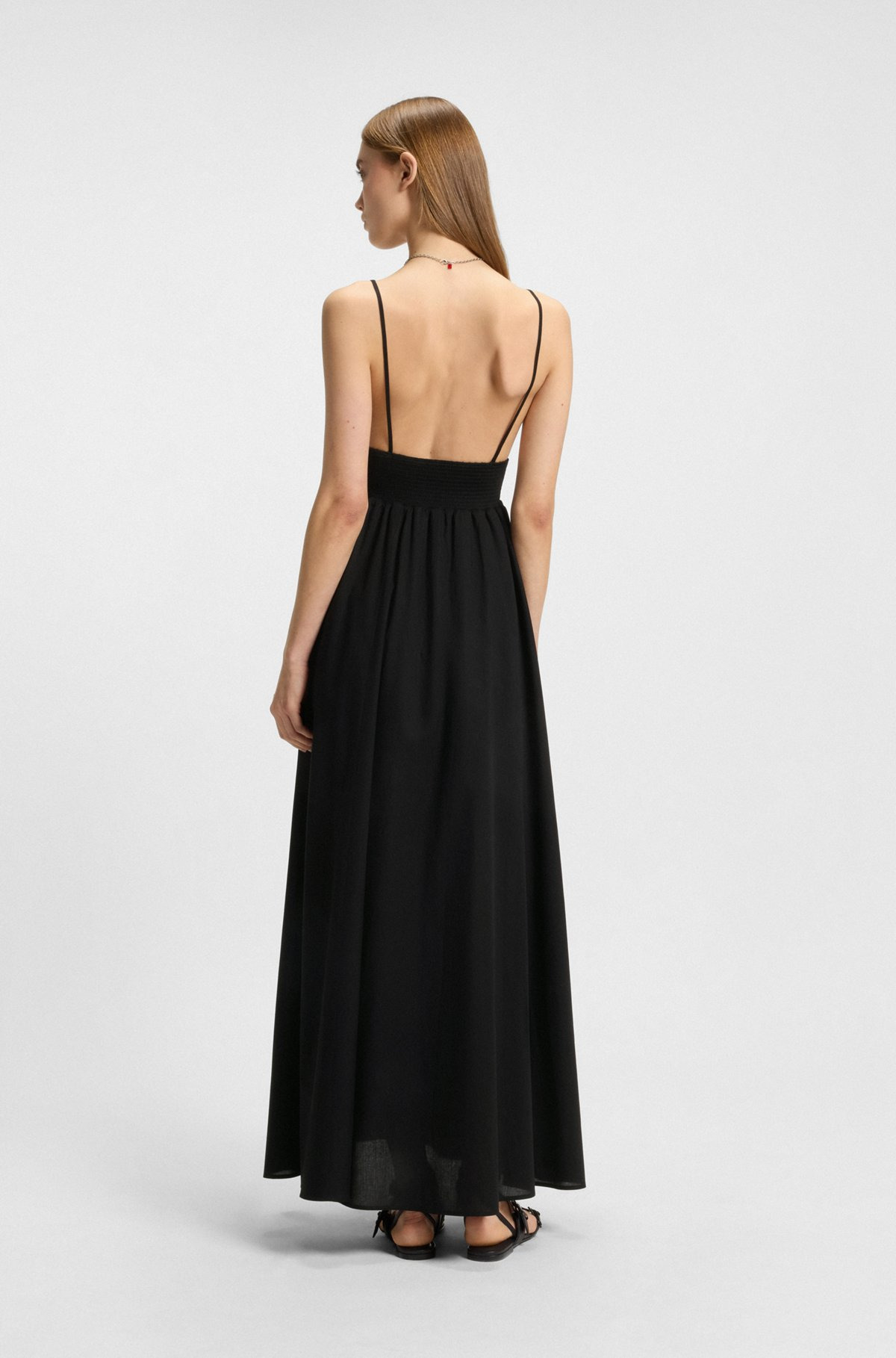 STRAPPY MAXI DRESS IN LIGHTWEIGHT COTTON WITH SMOCKED TRIM - 4