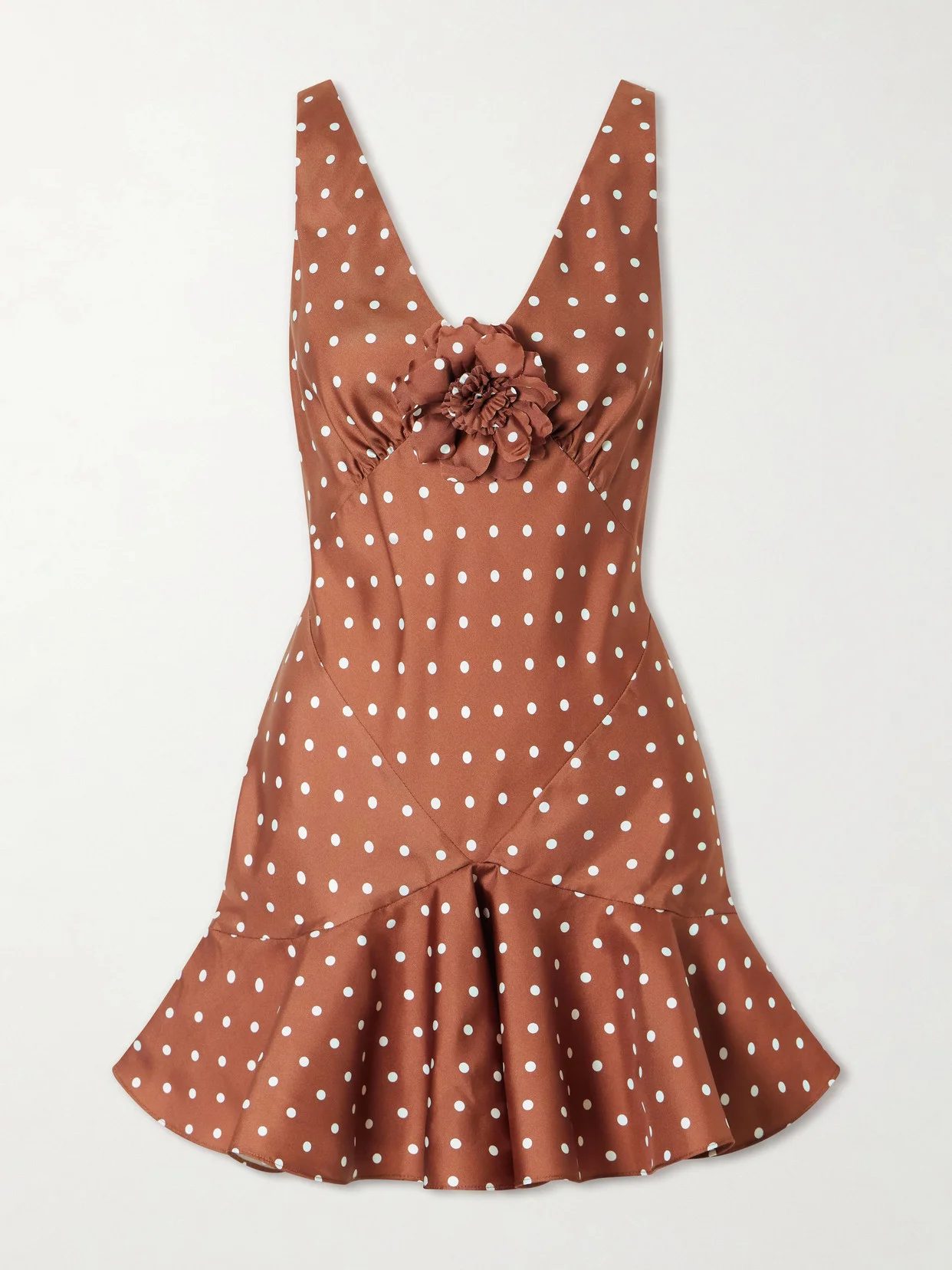 Floral-embellished Polka-dot Silk-twill Midi Dress - 1