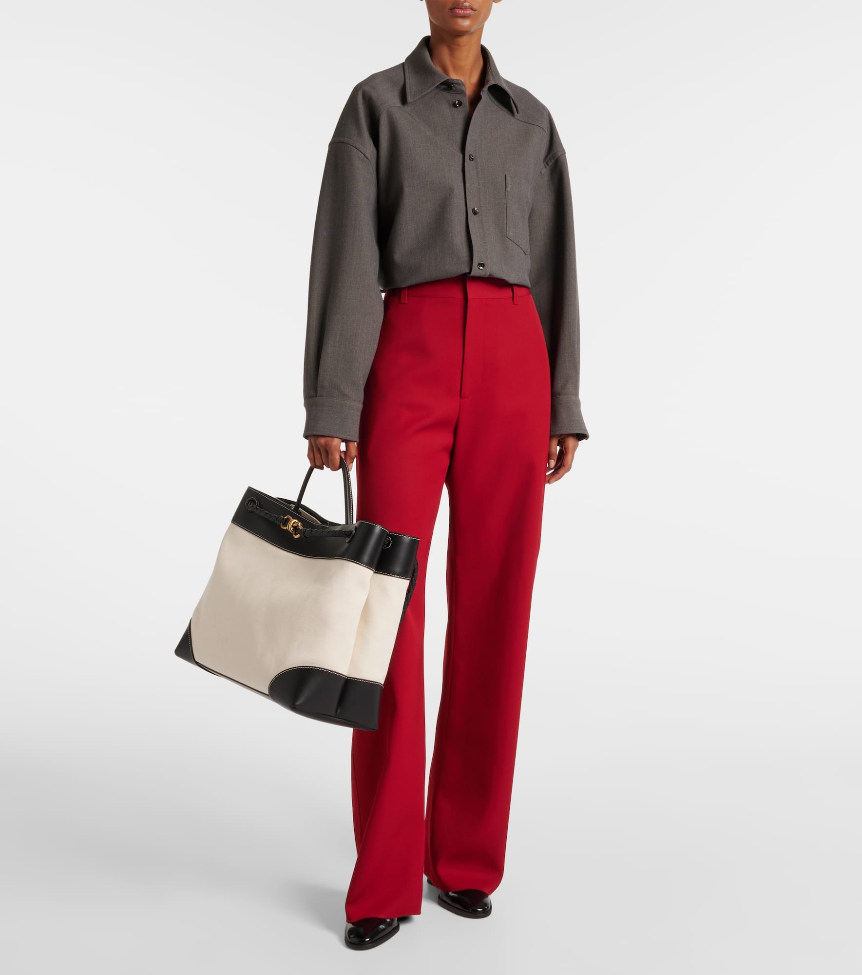 Andiamo Large leather-trimmed canvas tote bag - 5
