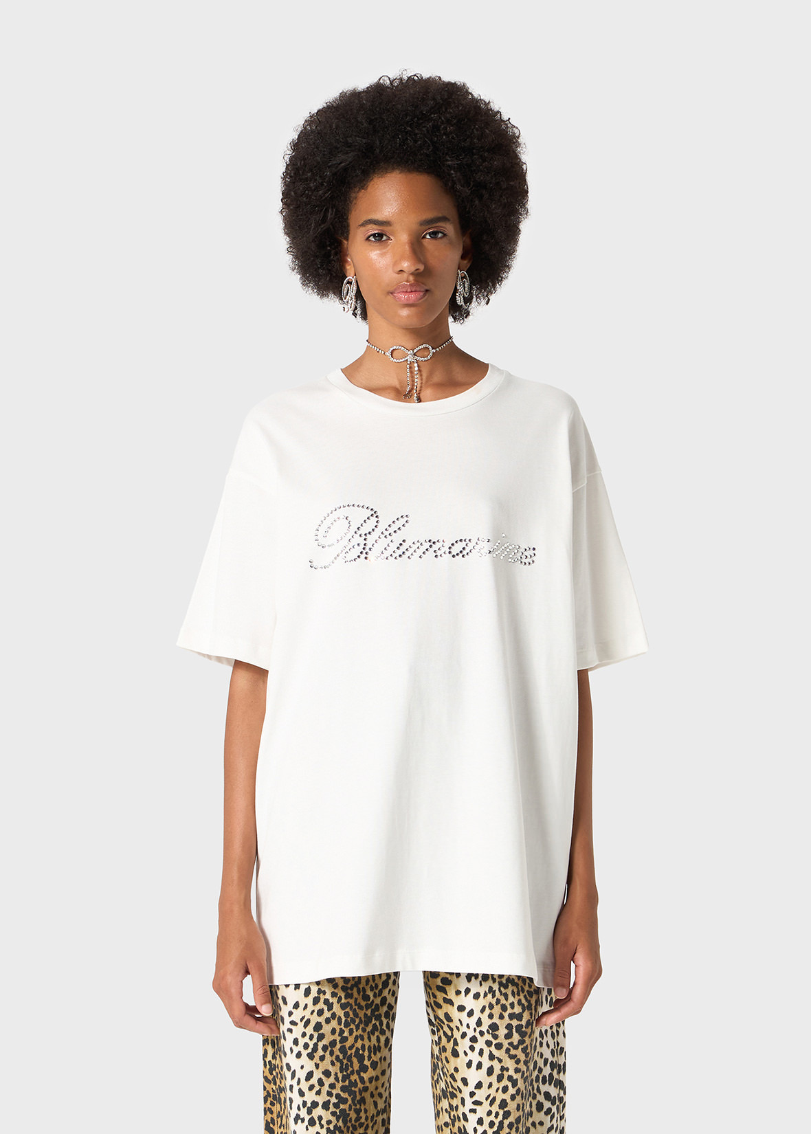 OVERSIZED T-SHIRT WITH BLUMARINE RHINESTONE EMBROIDERY - 3