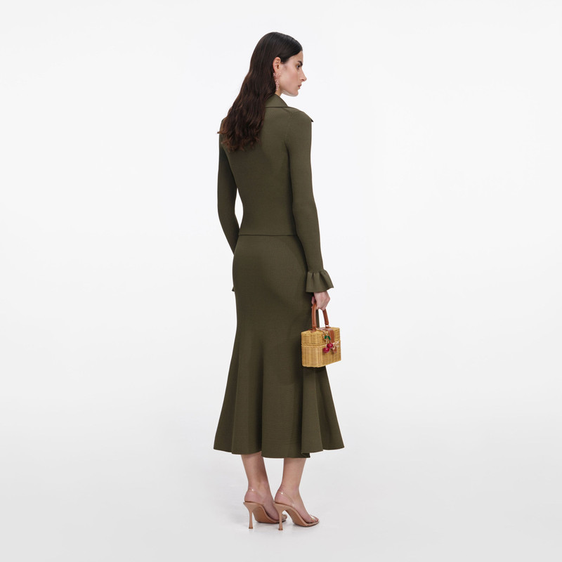 self-portrait Khaki Knit Midi Skirt outlook