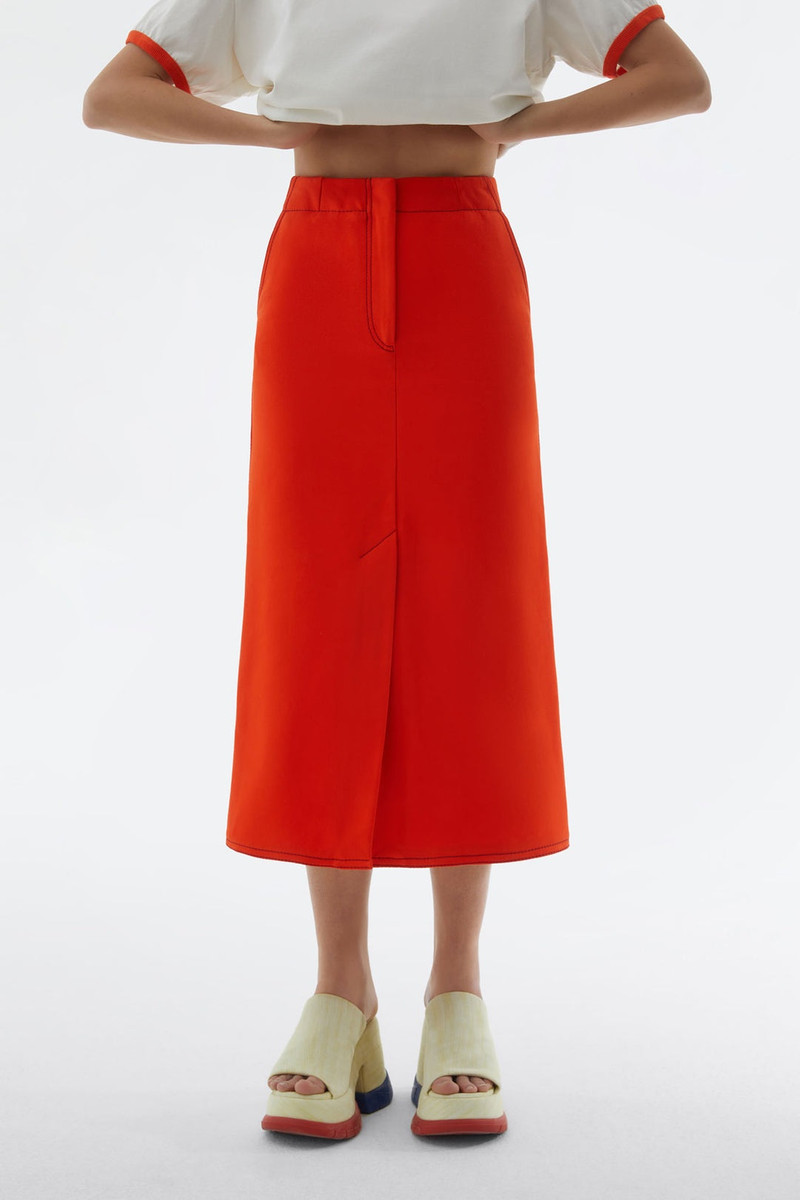 FLUO ORANGE MIDI SKIRT 1