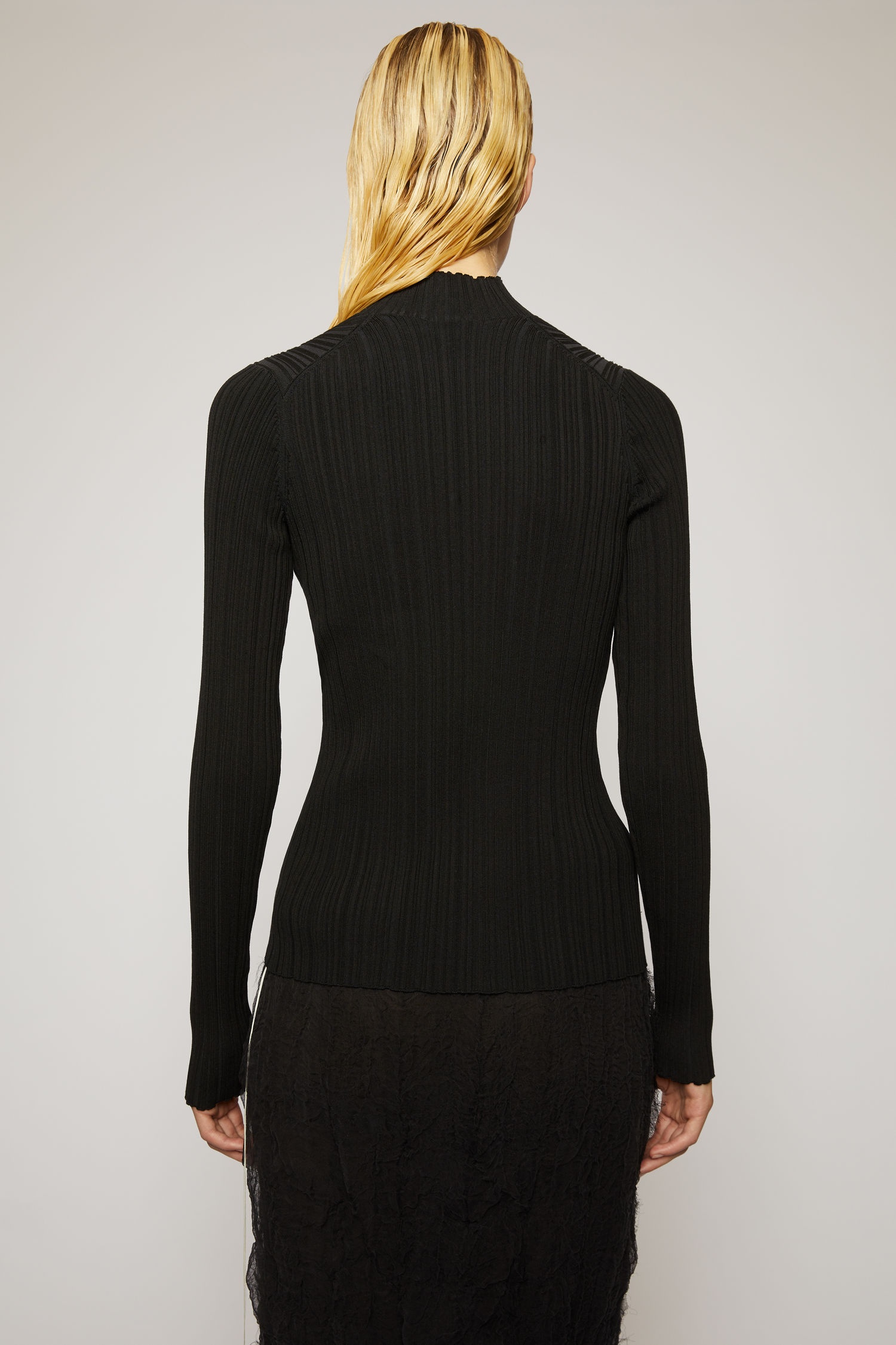 Mock-neck ribbed sweater black - 5