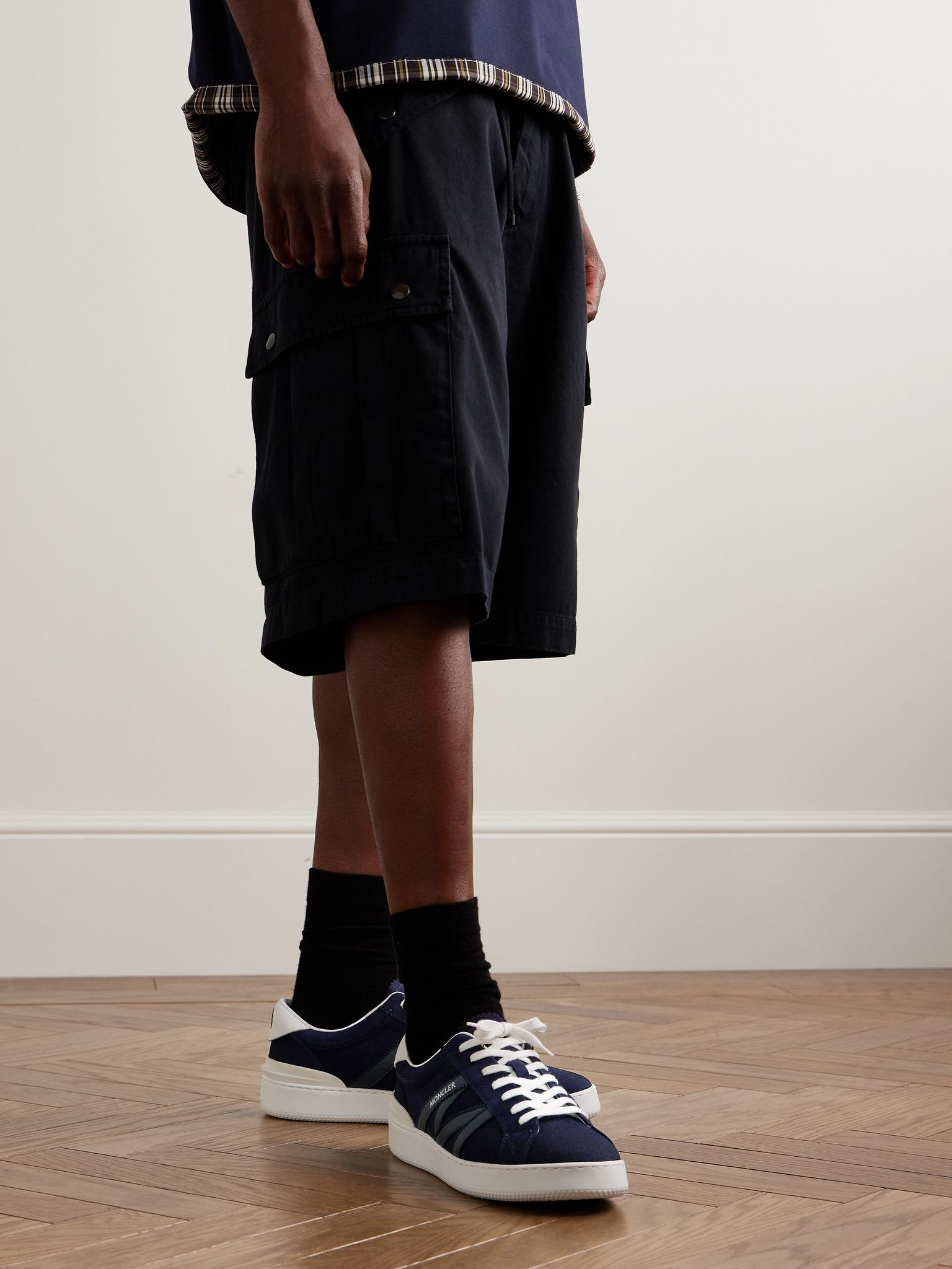 Monaco M Leather-Trimmed Suede Sneakers Blue - 2