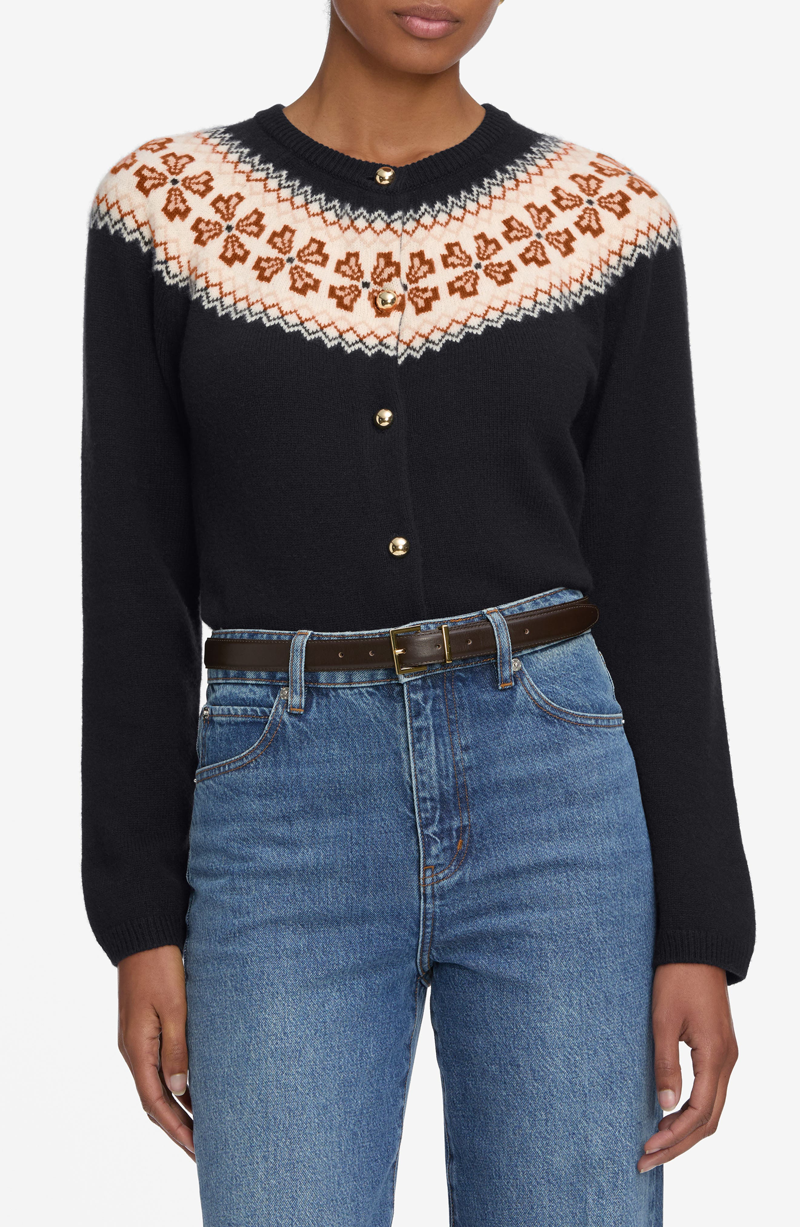 FRAME The Fair Isle Cashmere Cardigan in Navy at Nordstrom - 1