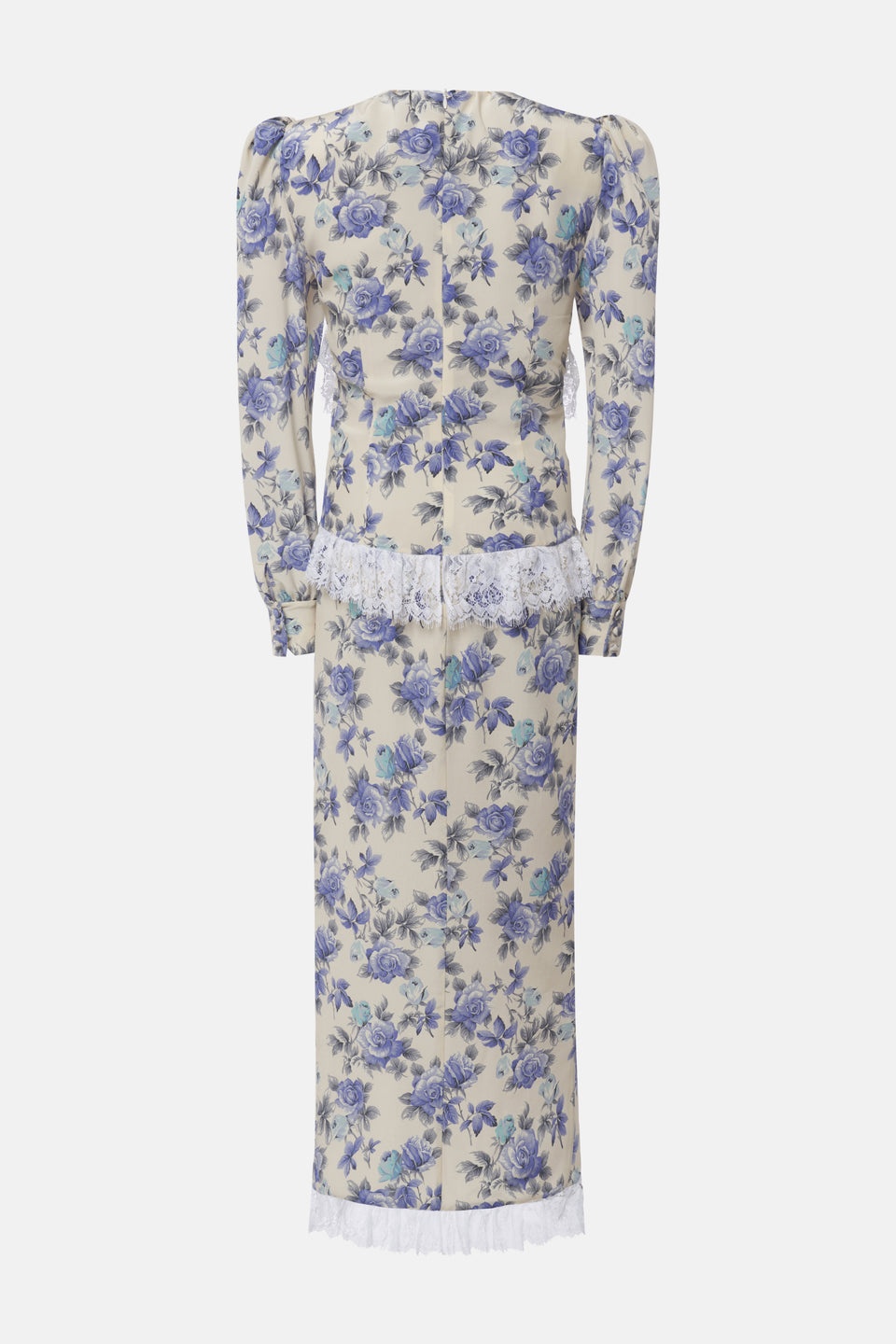 ROSE PRINT SILK DRESS WITH LACE RUFFLE AND BOW - 2