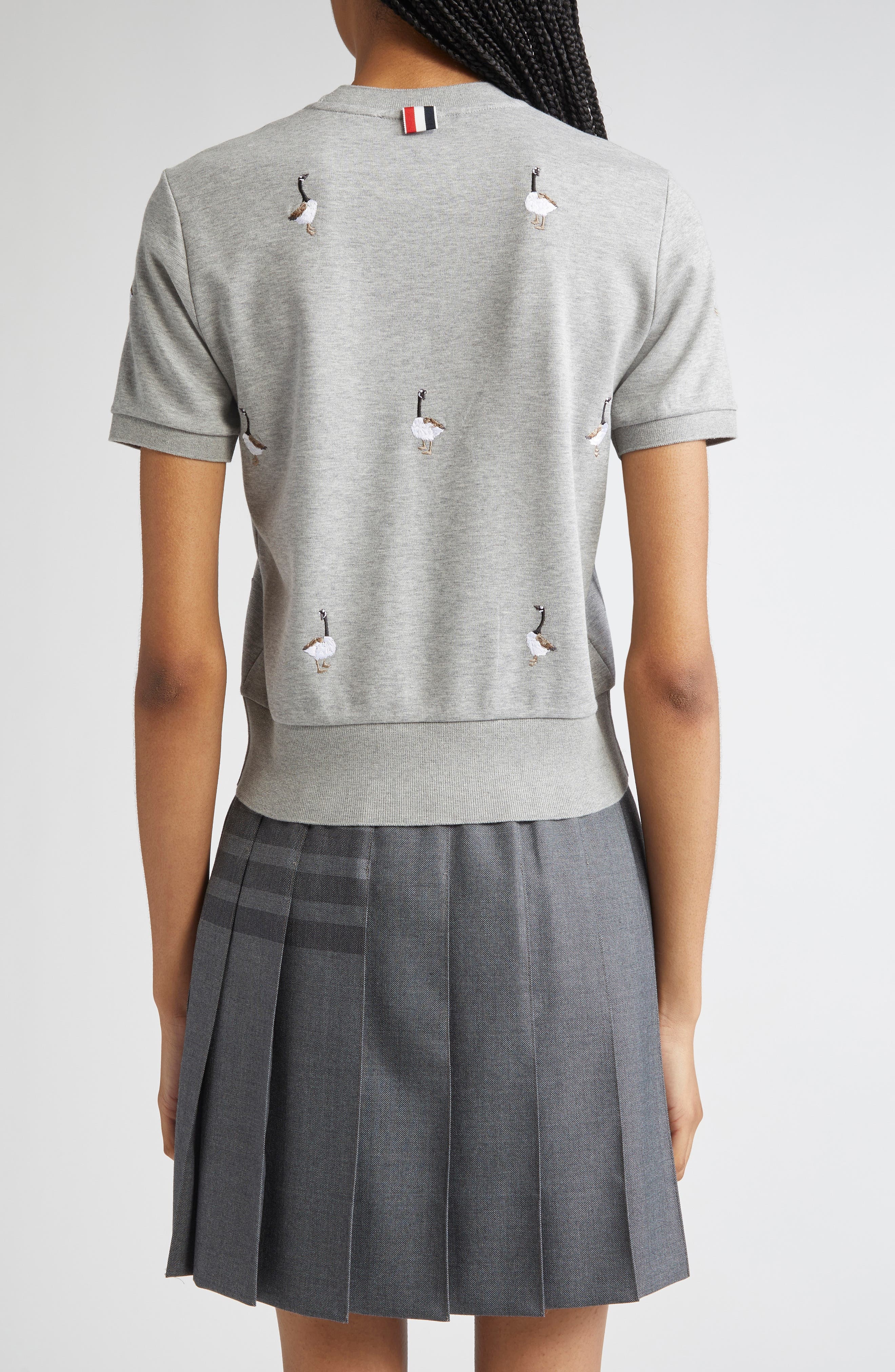 Thom Browne Embroidered Geese Short Sleeve Sweatshirt in Light Grey at Nordstrom - 3