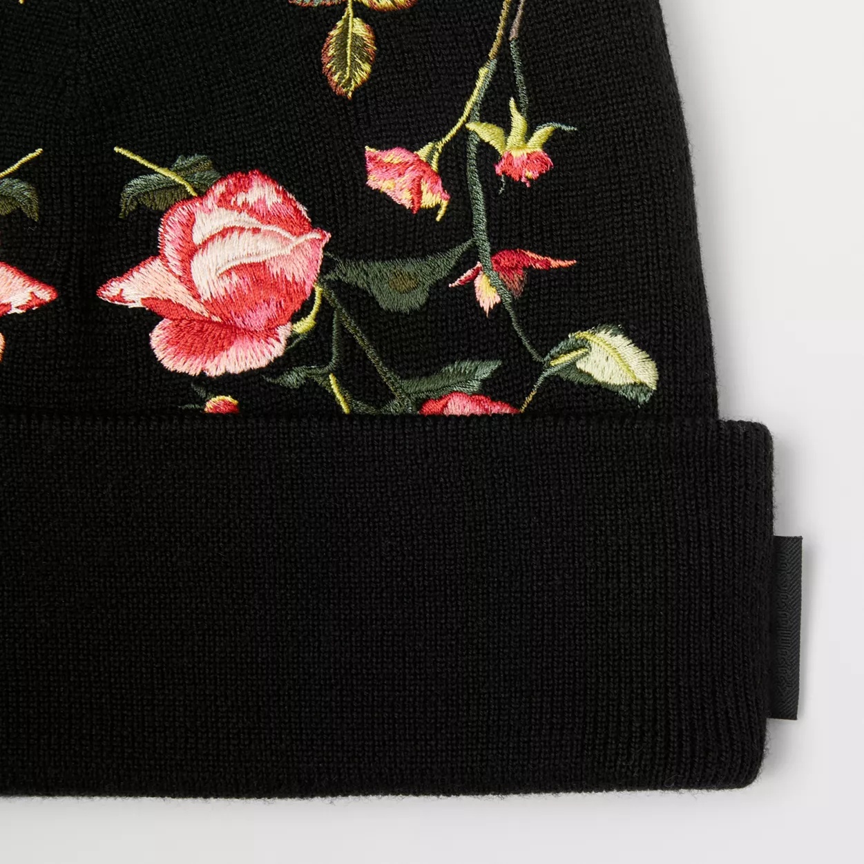 Embroidered Rose Merino Wool Beanie - 2