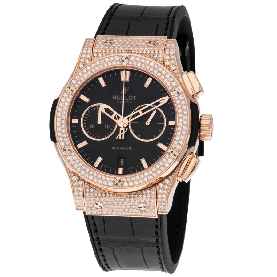 Hublot Classic Fusion Black Dial Black Leather Band 18 Carat Rose Gold with Diamonds Case Automatic - 1