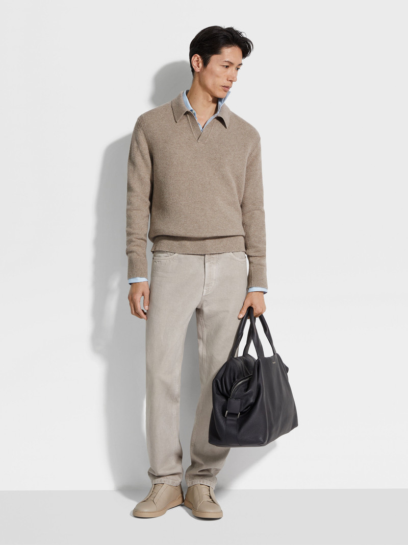 LIGHT TAUPE MÉLANGE OASI CASHMERE POLO SHIRT 3