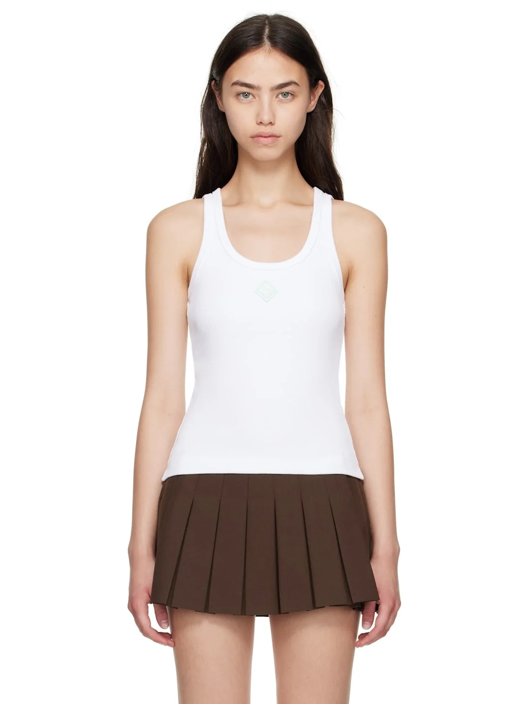 White Ribbed Jersey Tank Top - 1
