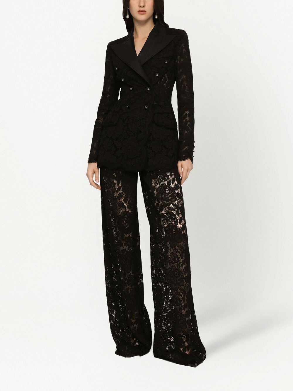 floral lace-detail double-breasted blazer - 3