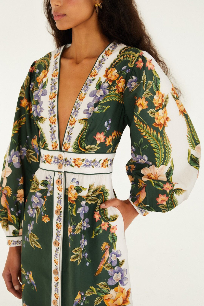 FARM RIO Green Nature V Neck Buttoned Maxi Dress outlook