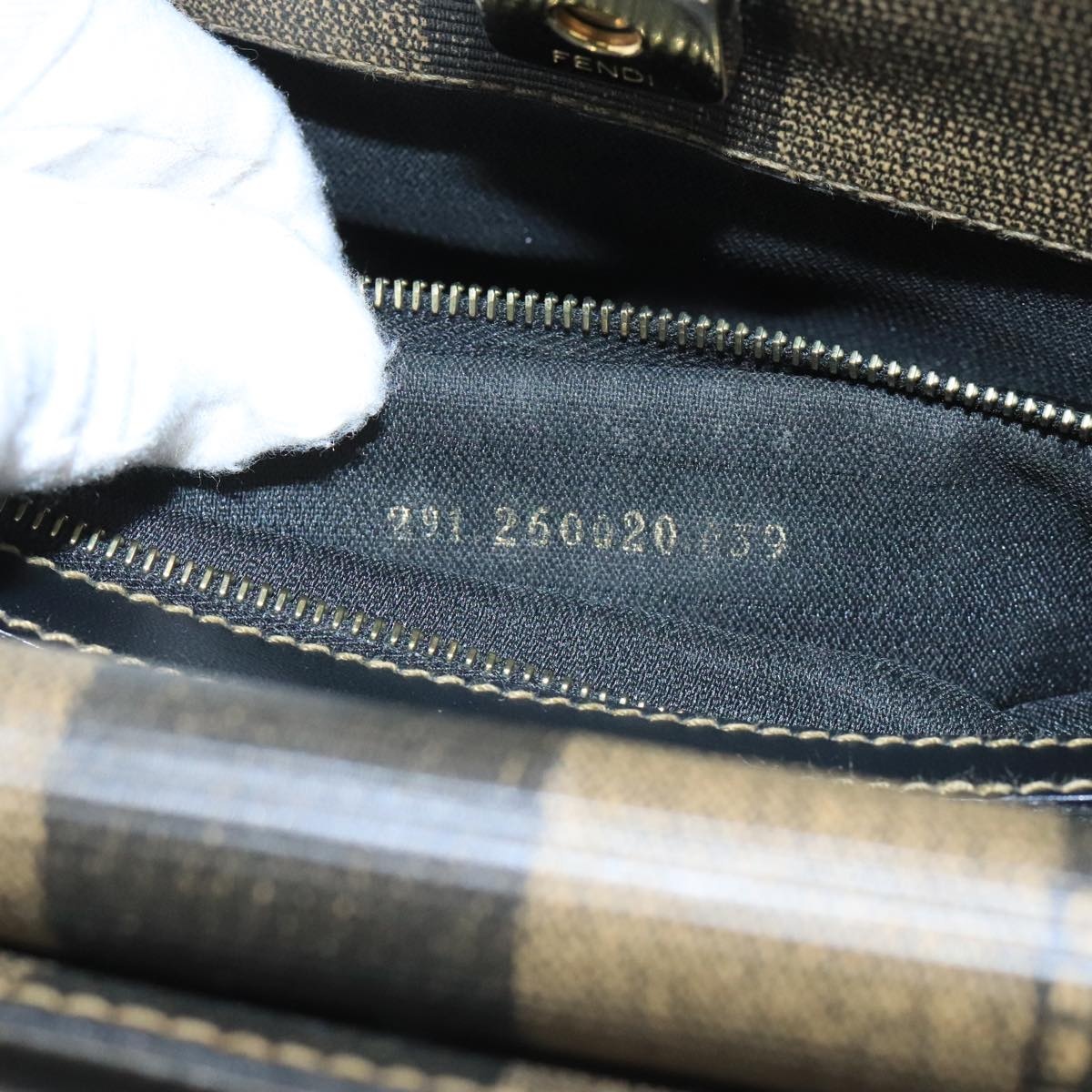 FENDI Pecan Canvas Hand Bag Brown Black - 12