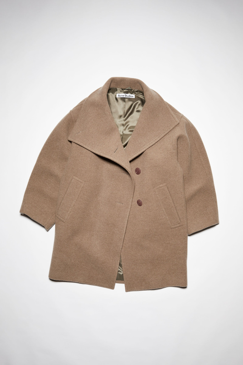 Wool funnel-neck coat - Light brown 1