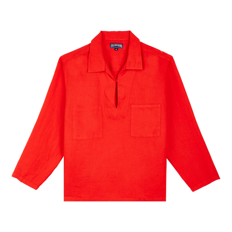 Men Linen Vareuse Shirt Solid 1