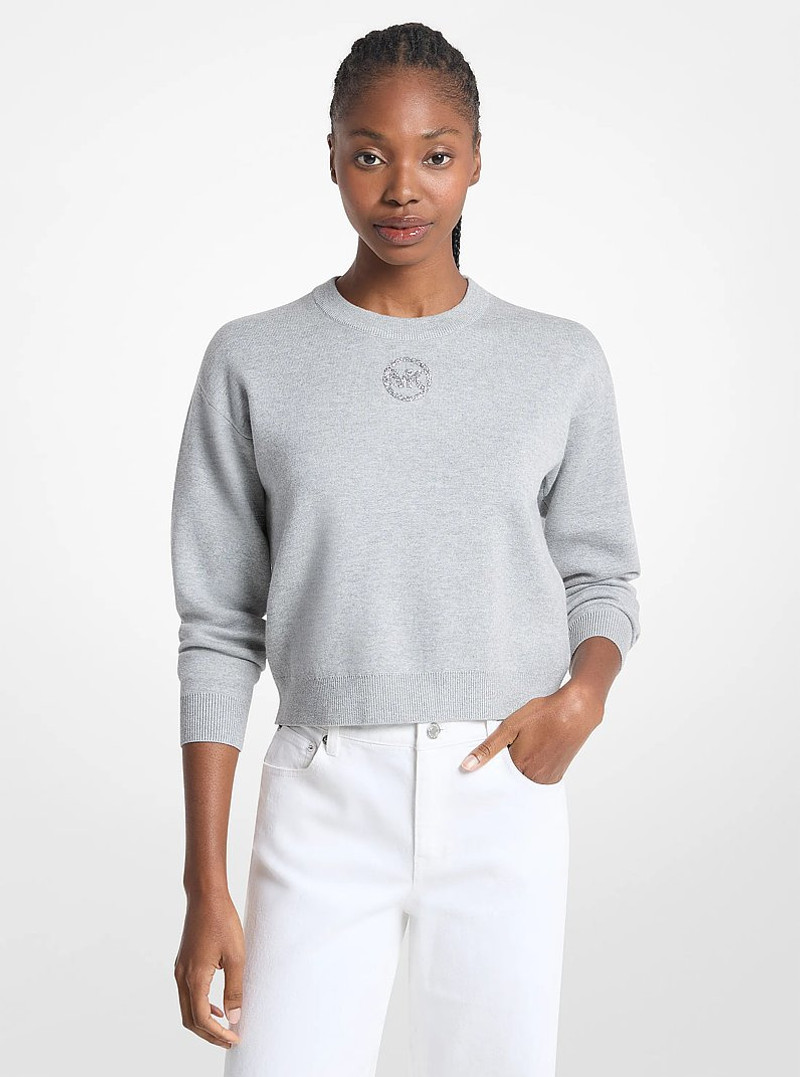 Embellished Logo Cotton Blend Sweater 1