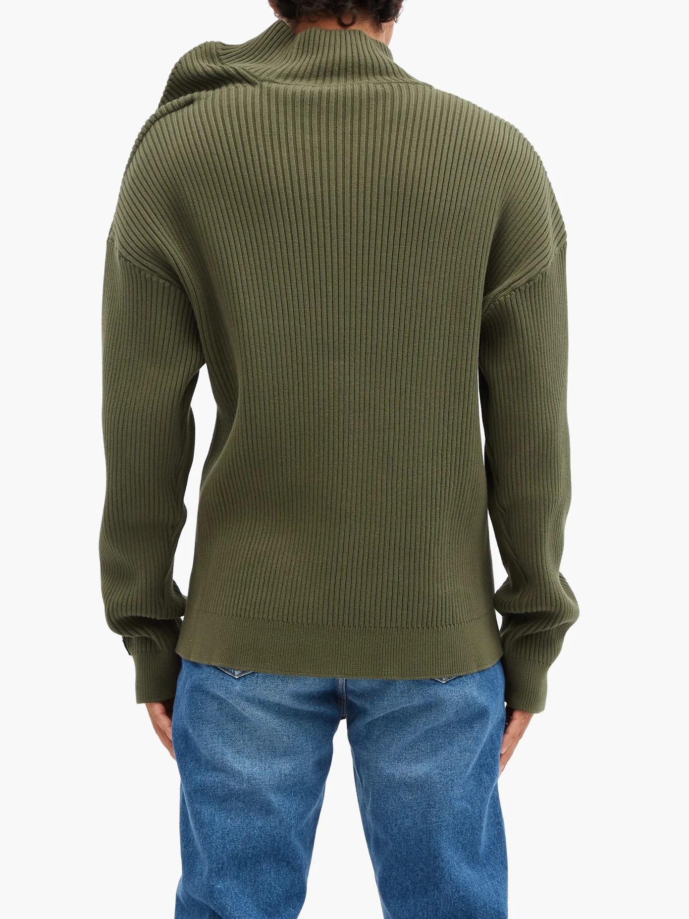 Exaggerated-shoulder ribbed cotton-blend sweater - 5