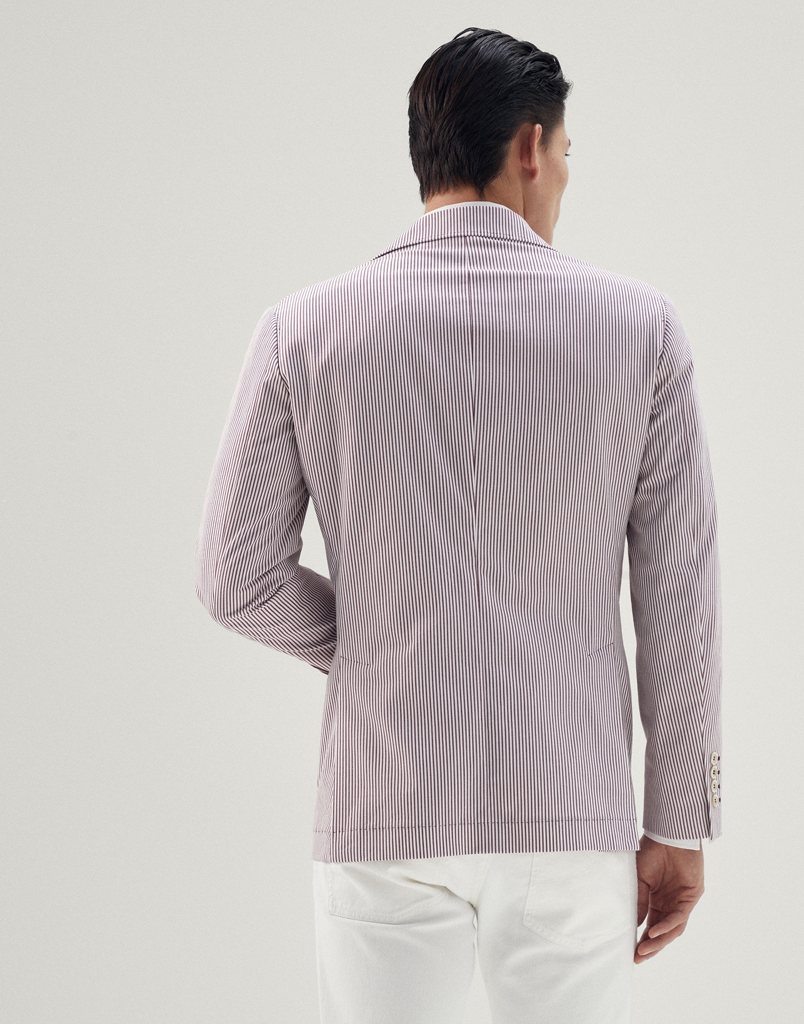 Striped comfort cotton deconstructed blazer with patch pockets - 2