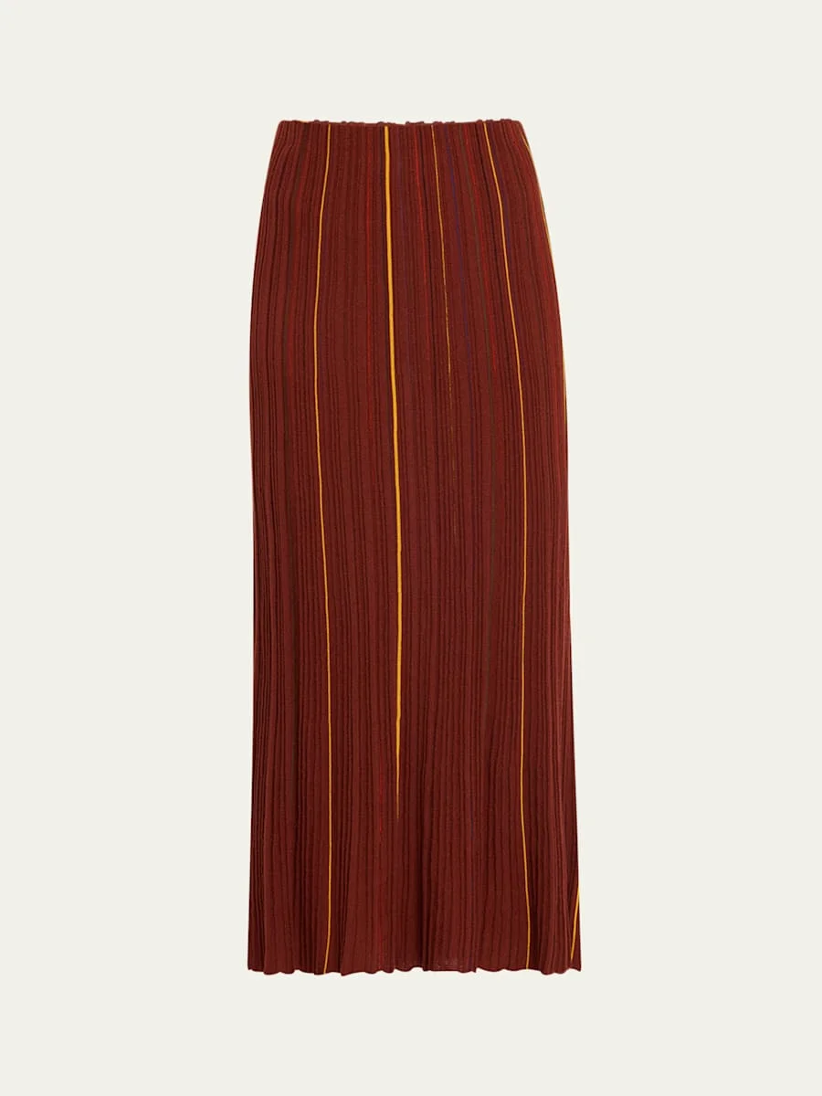 Celeano Stripe Pleated Knit Midi Skirt - 1