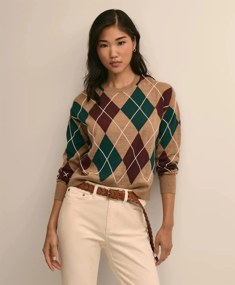 Merino Wool Relaxed Argyle Sweater - 1