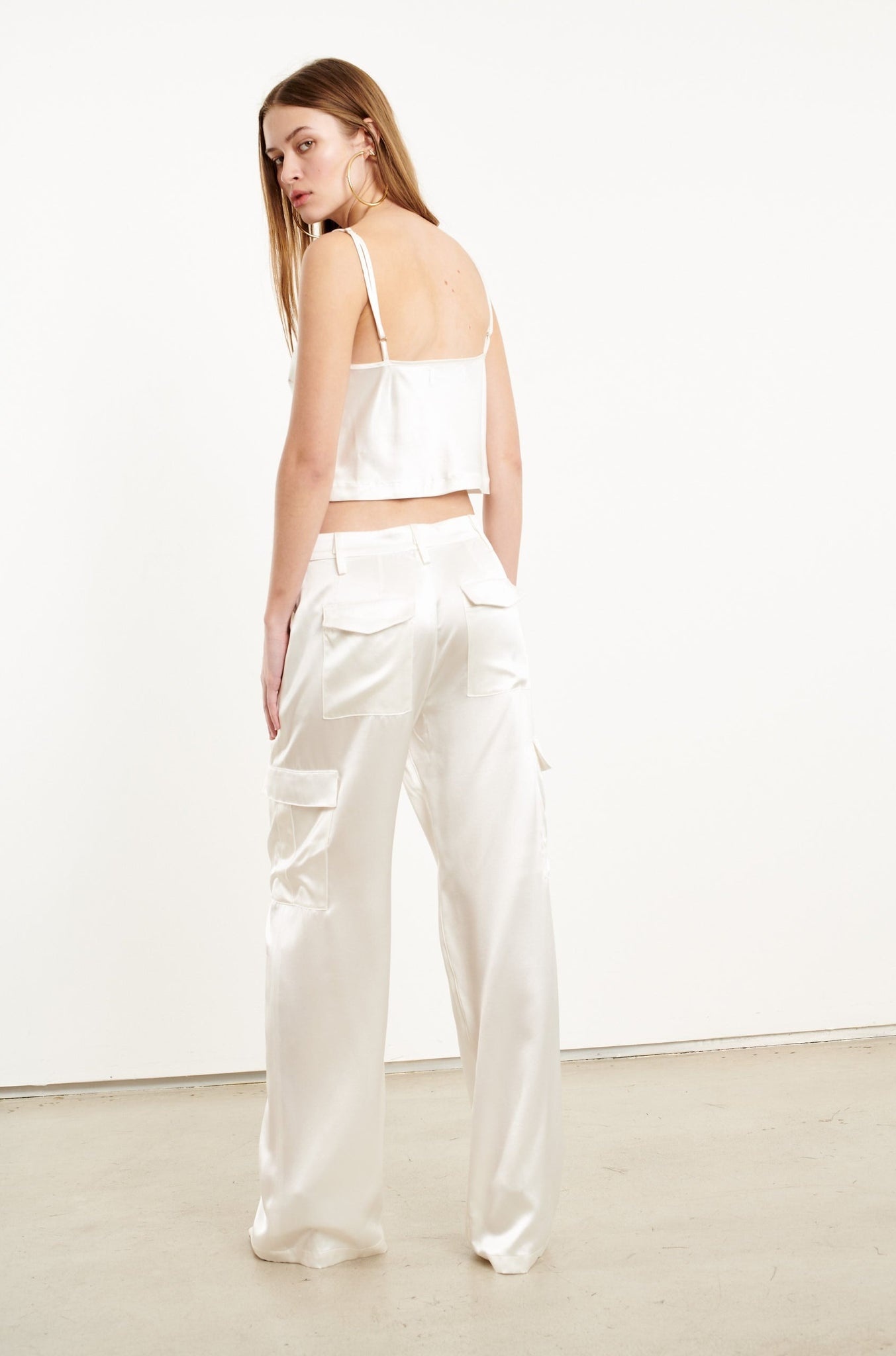 WHITE SILK CROPPED CAMI - 4