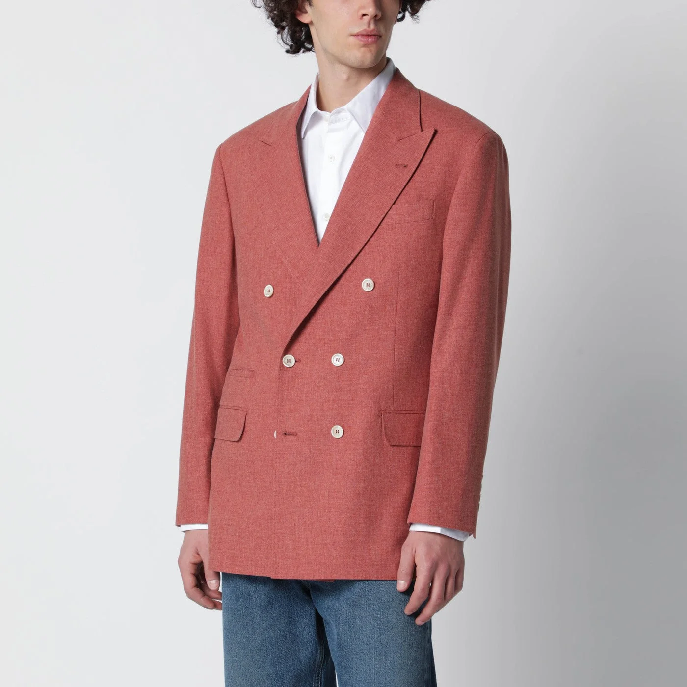 Peach double-breasted wool-blend jacket - 1