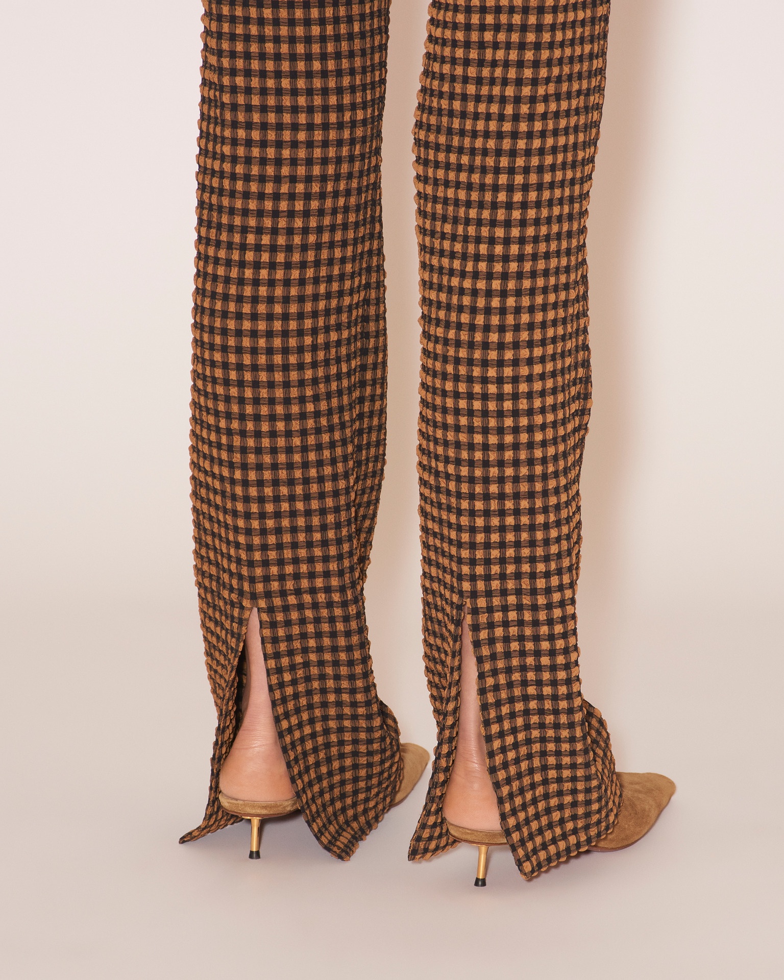JUNA - Seersucker straight-leg pants - Dark brown/black check - 6