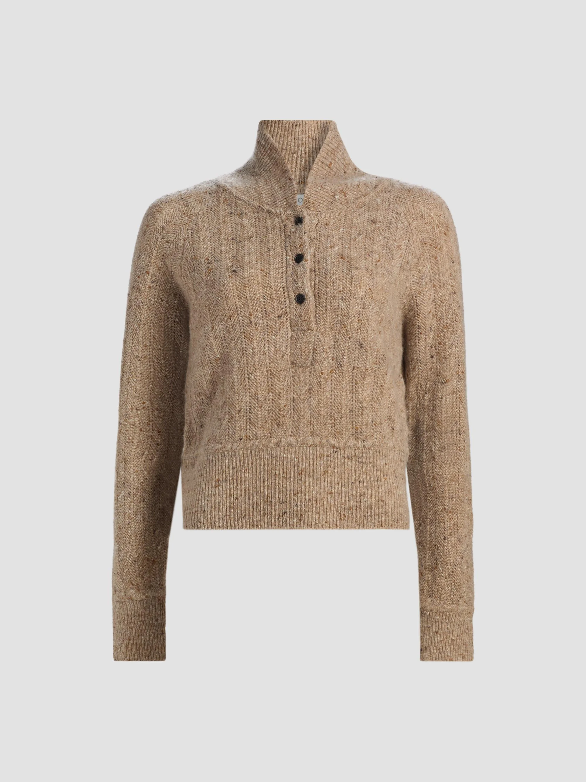 Women's Cropped Henley Sweater - Antelope - 1