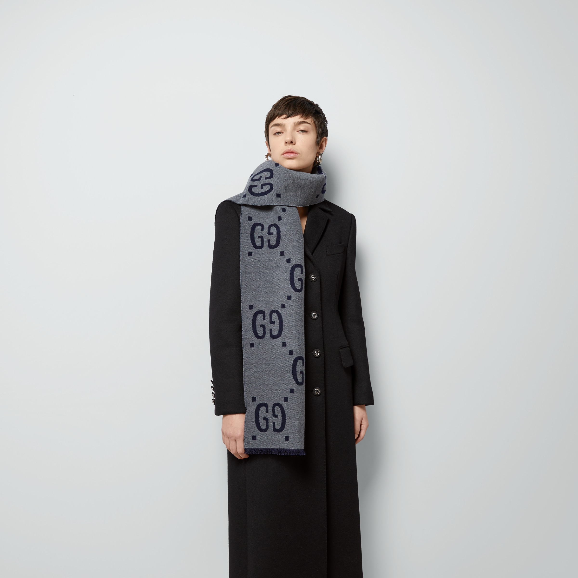 GG jacquard wool silk scarf - 4