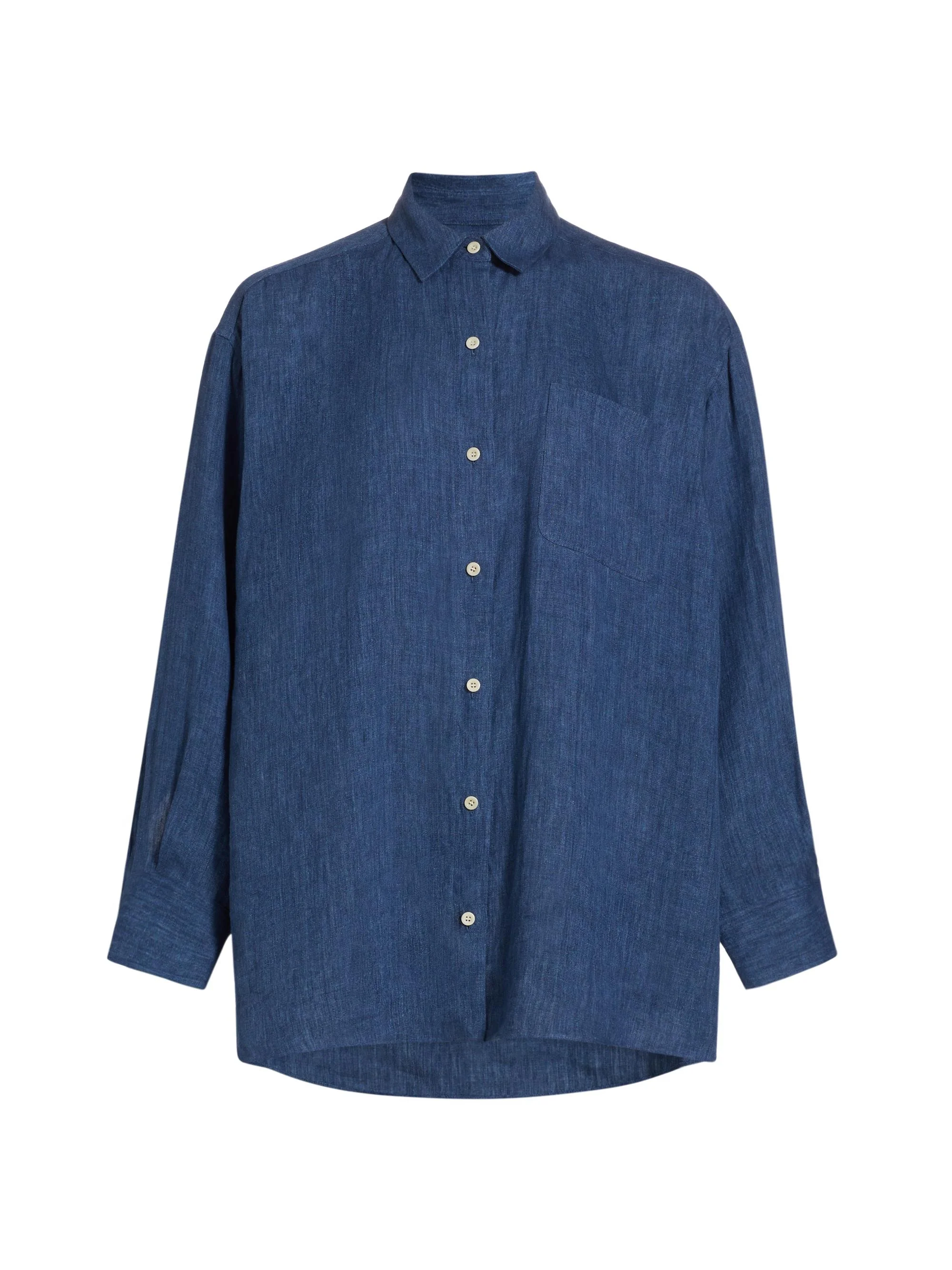 Women's Relaxed Silk Oversized Button-Up Shirt - Chambray - 1