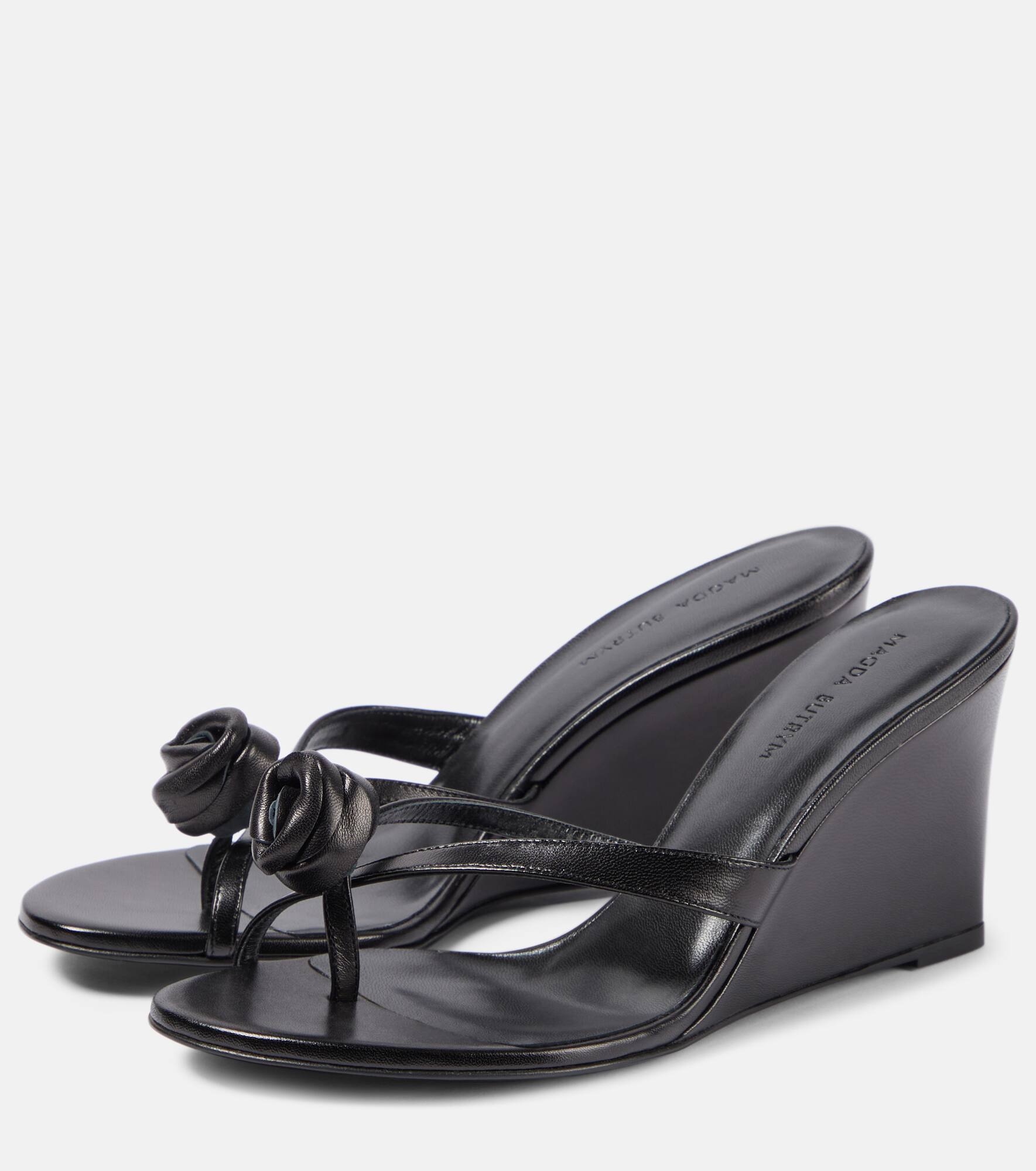 MAGDA BUTRYM Floral-appliqué leather wedge mules | mytheresa