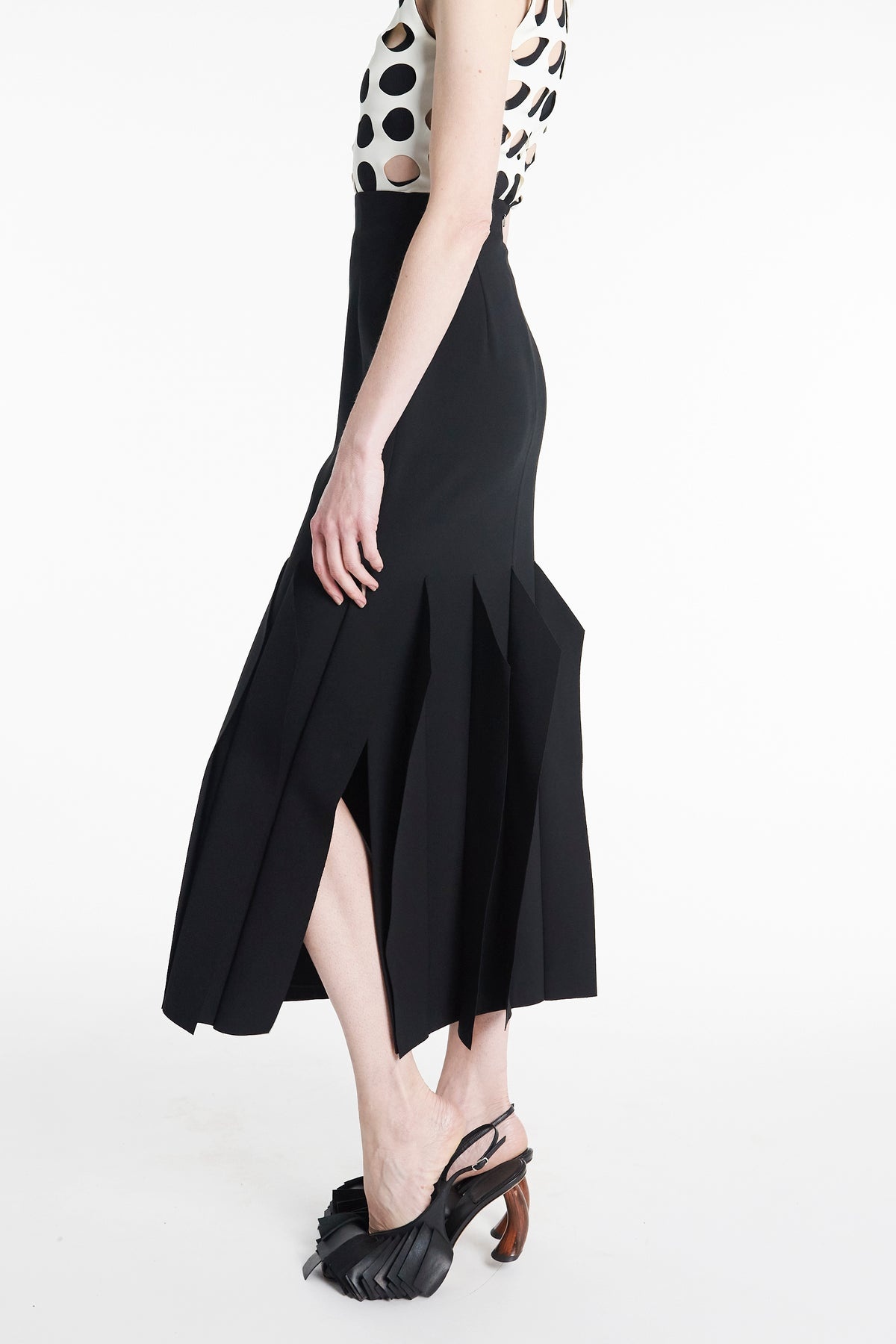MIDI LENGTH SKIRT WITH HEM PANEL DETAIL BLACK - 5