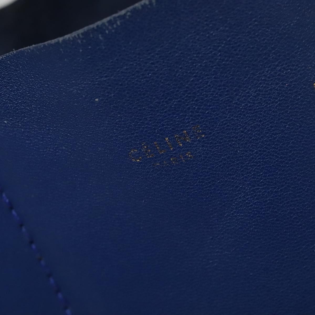 CELINE Vertical Cabas Hand Bag Leather Blue Brown - 14