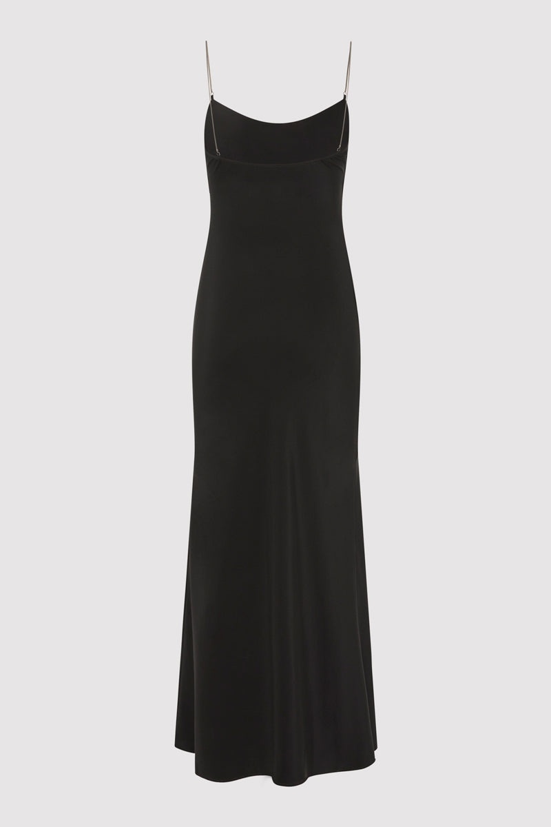 Fine Chain Silk Slip Dress - Black - 9