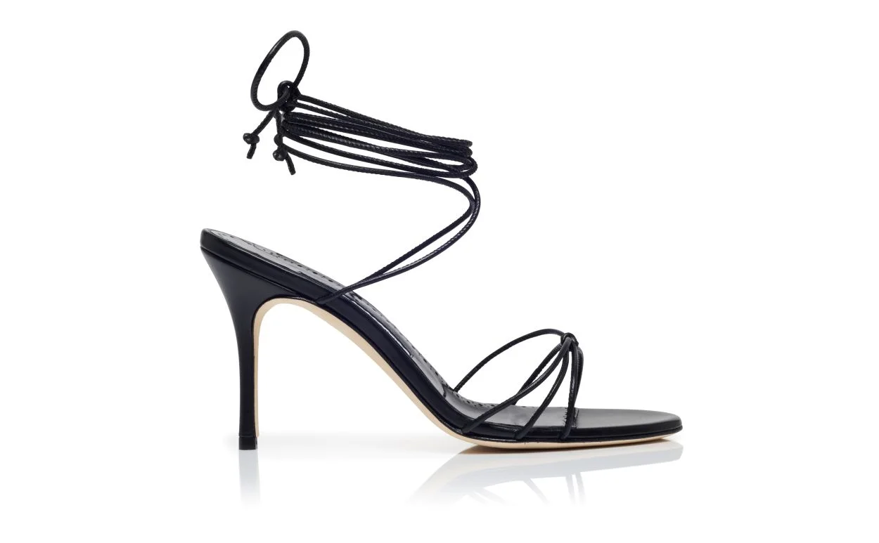 Black Nappa Leather Ankle Strap Sandals - 1