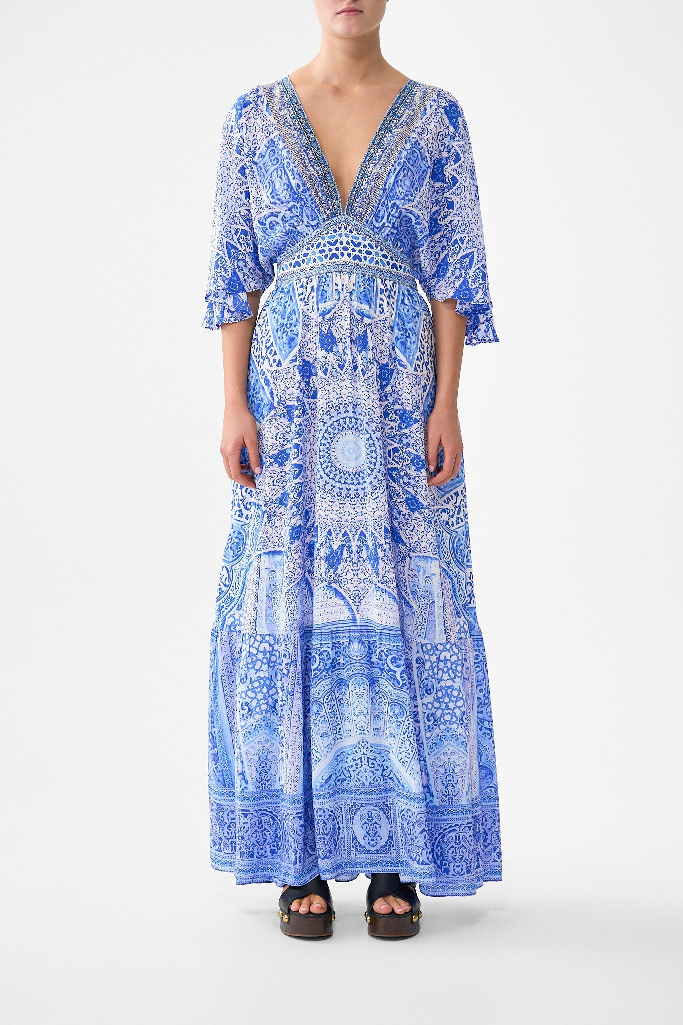 WAISTED DRESS WITH HEM RUFFLE - 2