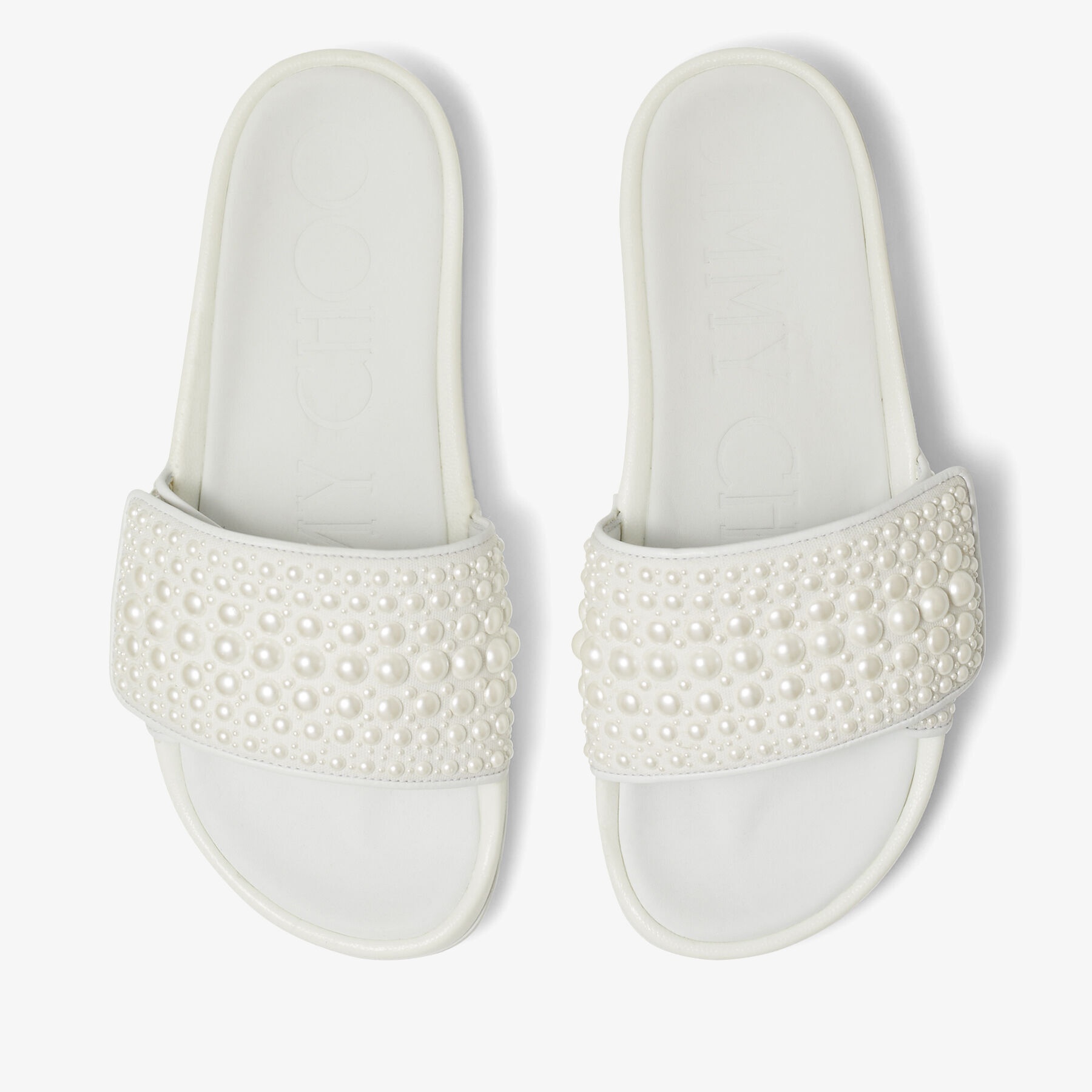 Fitz/F
White Canvas and Leather Slides with Pearls - 5