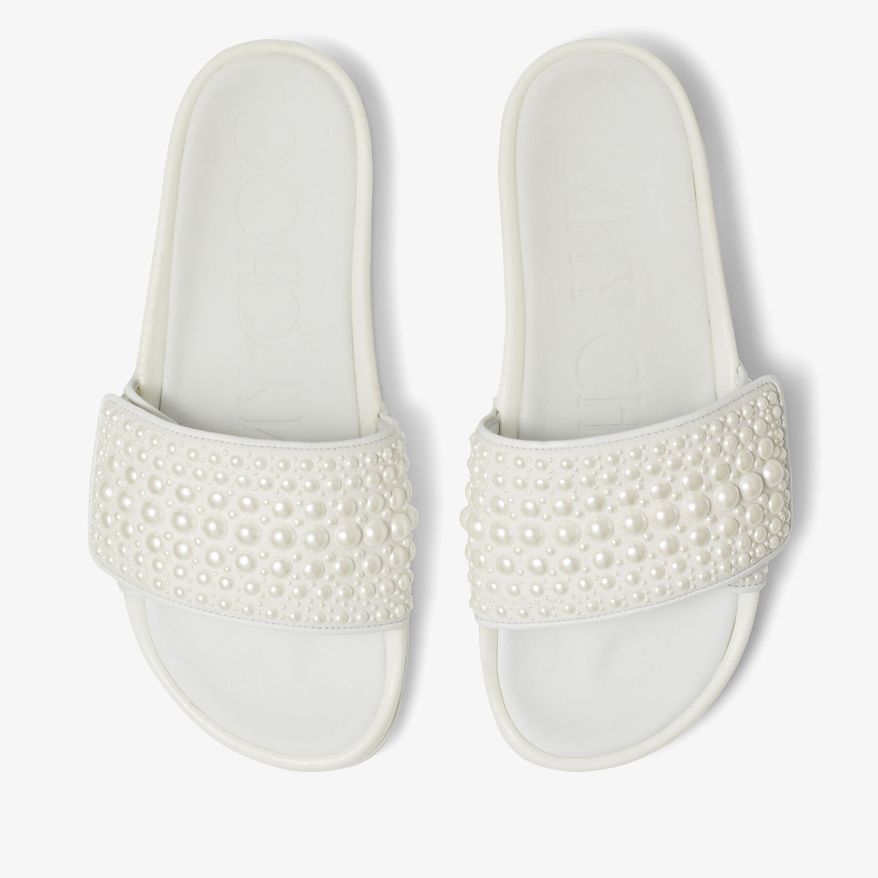 サンダル・ミュール JIMMY CHOO Women Sandals FITZ FZWYX WHITE Jimmy Choo Women's Fitz Embellished Slide Sandals