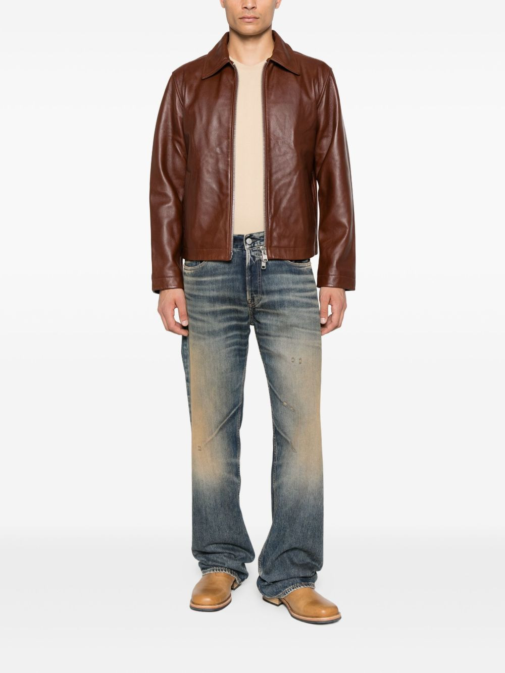 zip-up leather jacket - 2