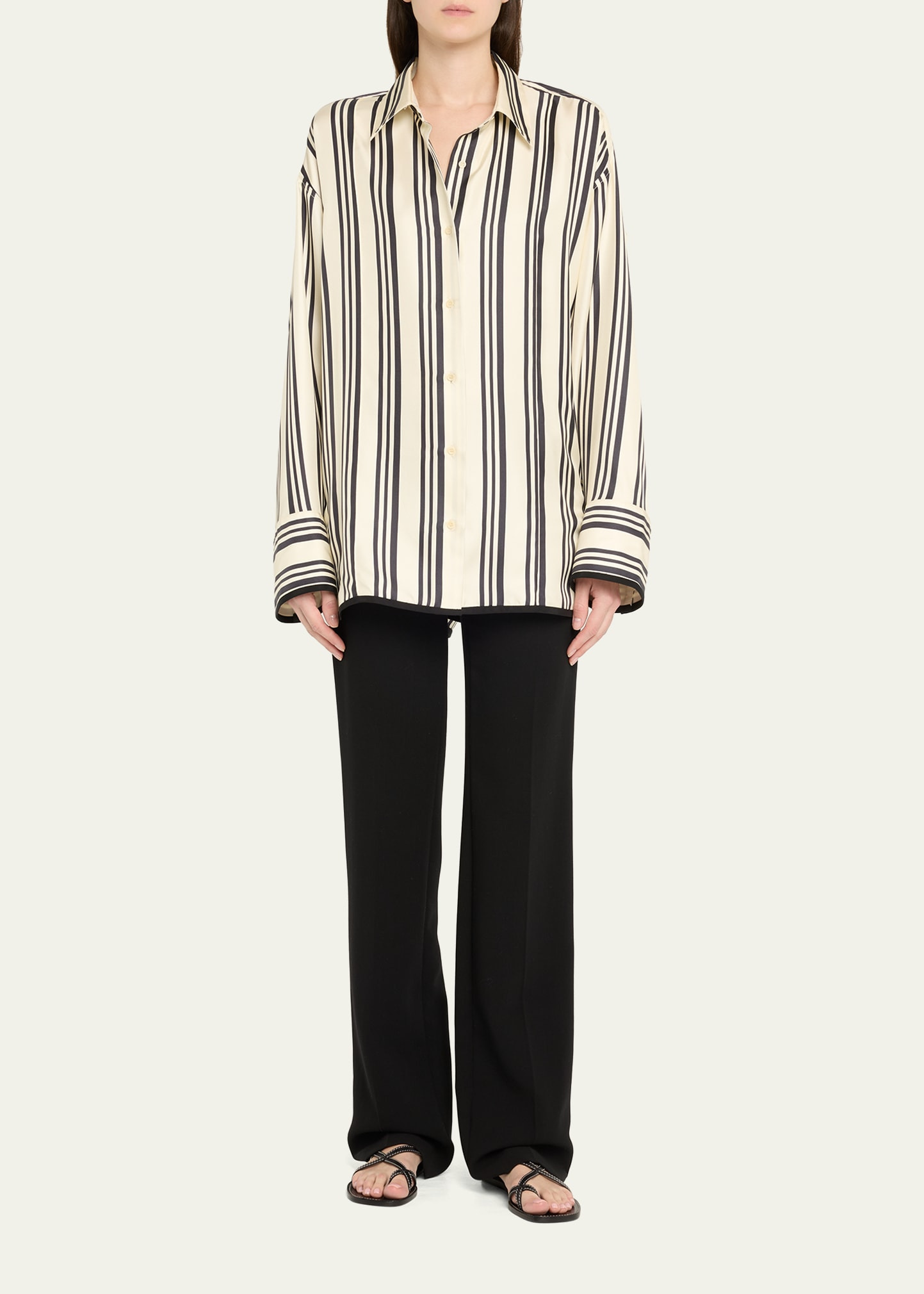 Vivi Stripe Button Down Silk Blouse - 2