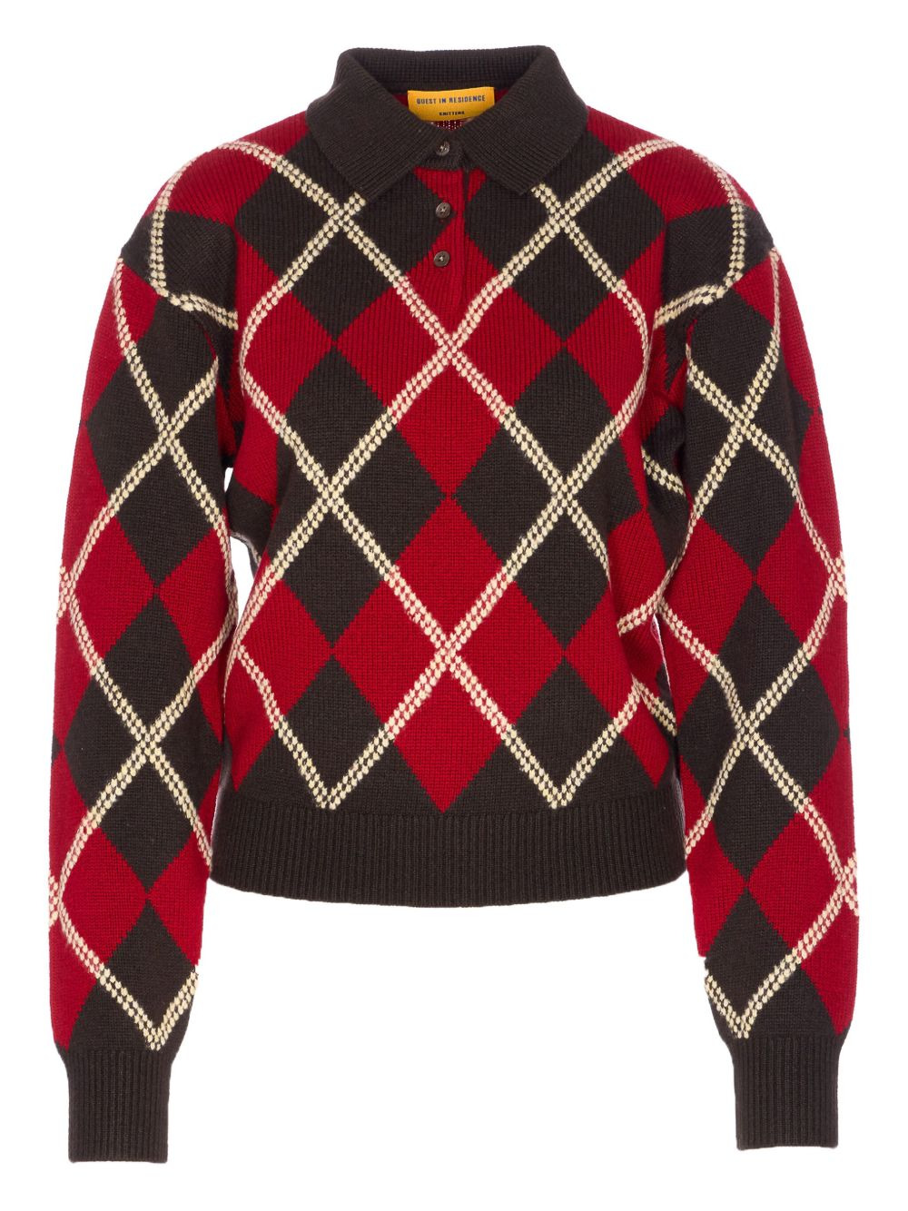 diamond-pattern polo sweater - 1