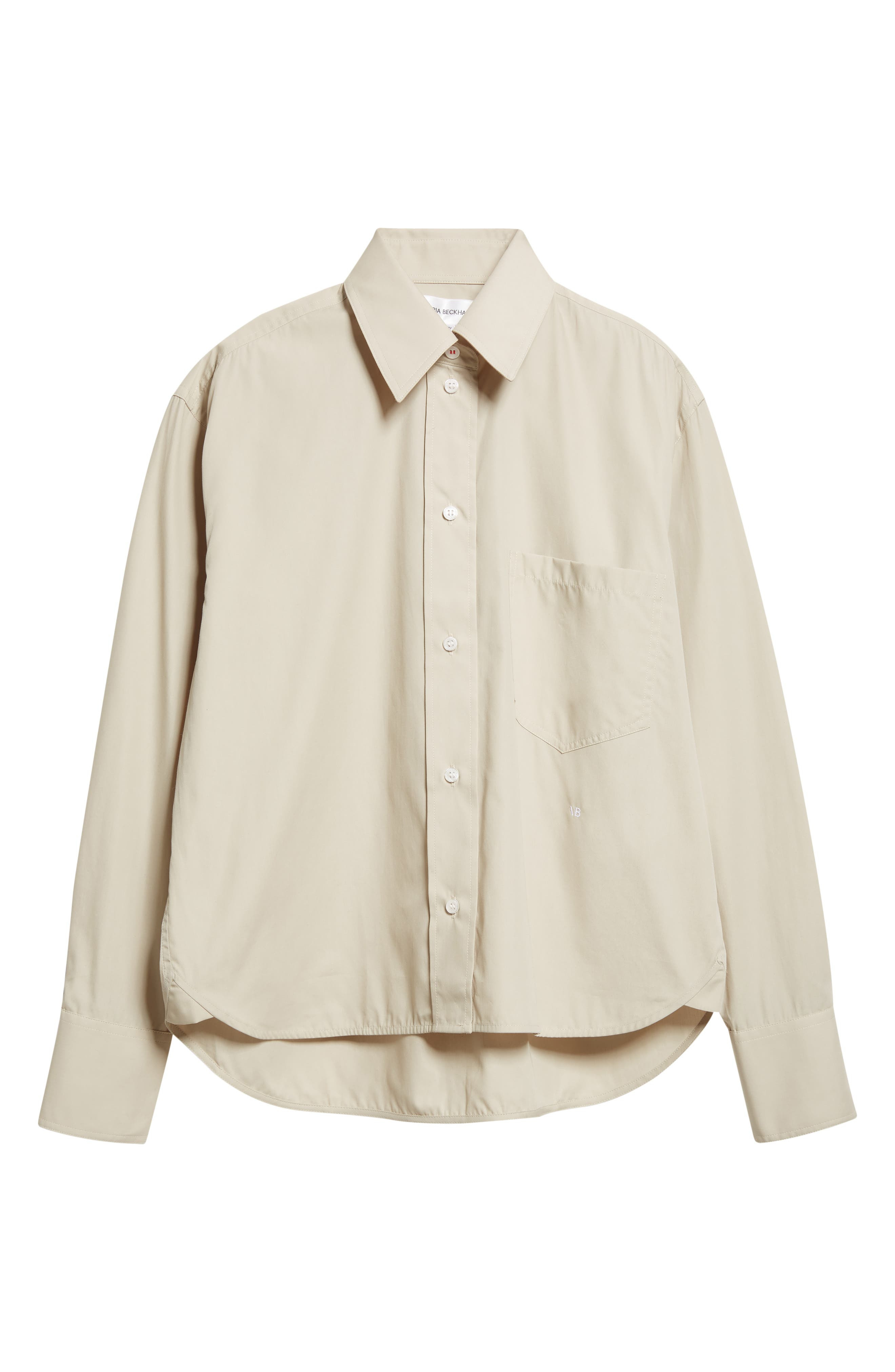 Victoria Beckham Crop Button-Up Shirt in Pumice at Nordstrom - 6
