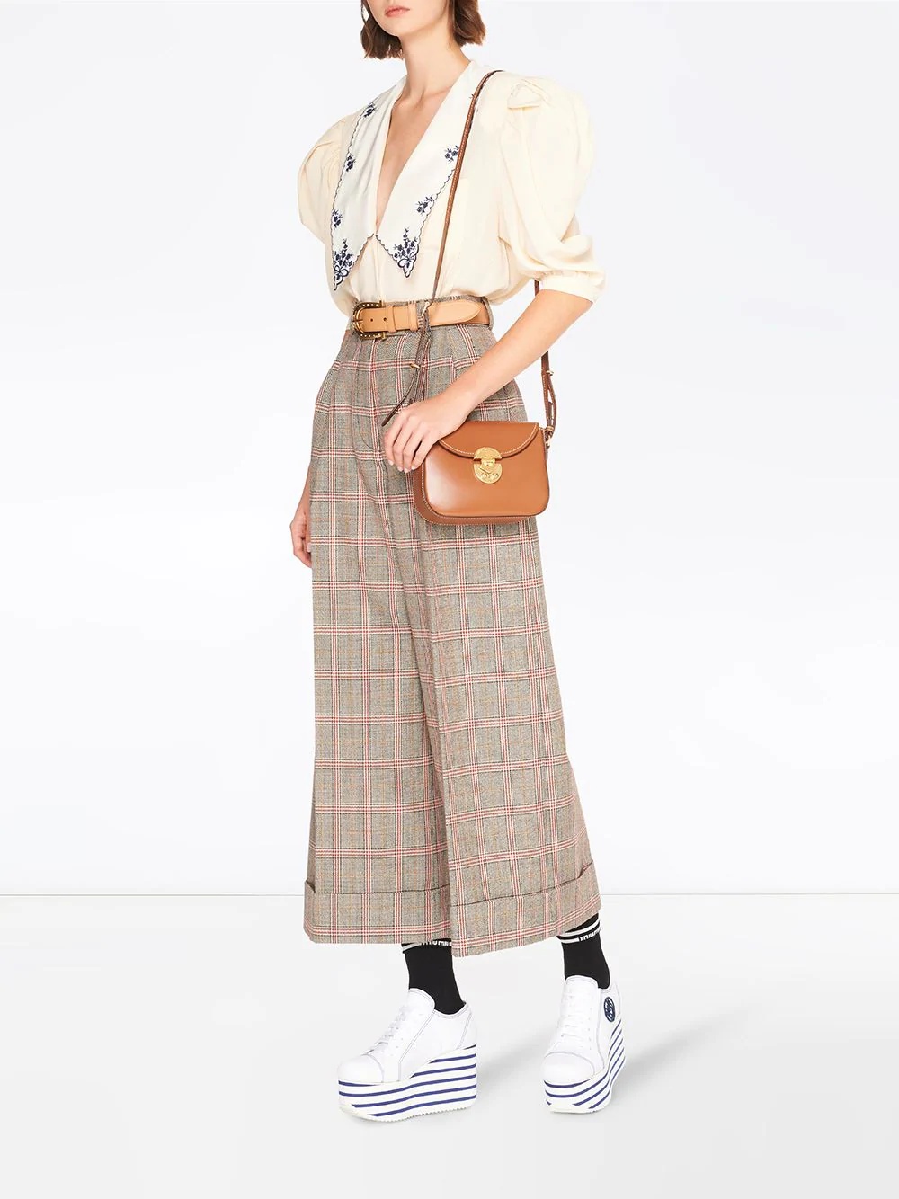 plaid cropped wide-leg trousers - 2