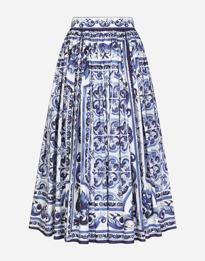 Majolica-print poplin calf-length skirt 1