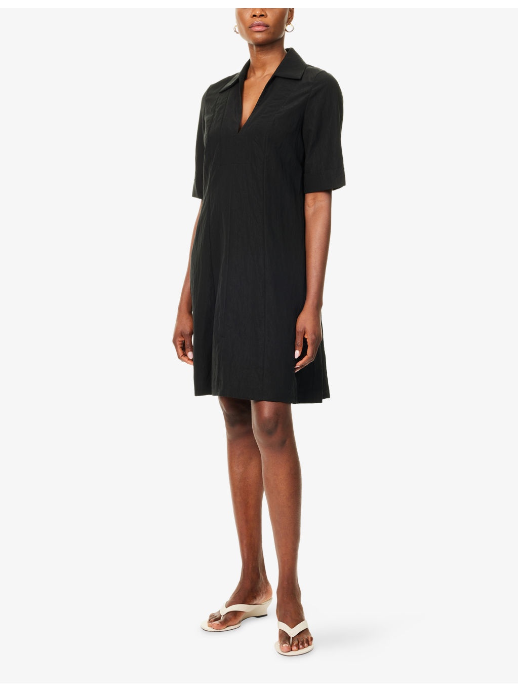 V-Neck Short-Sleeves Woven Midi Dress - 3