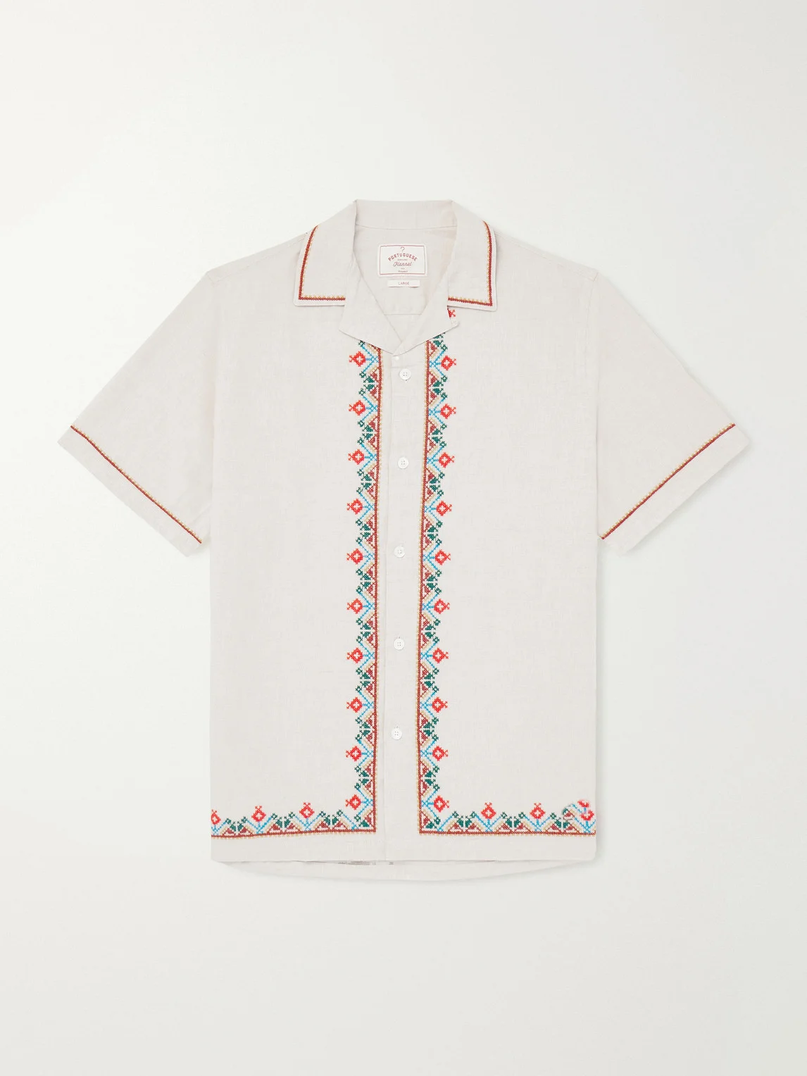 Convertible-Collar Embroidered Linen and Cotton-Blend Shirt - 1