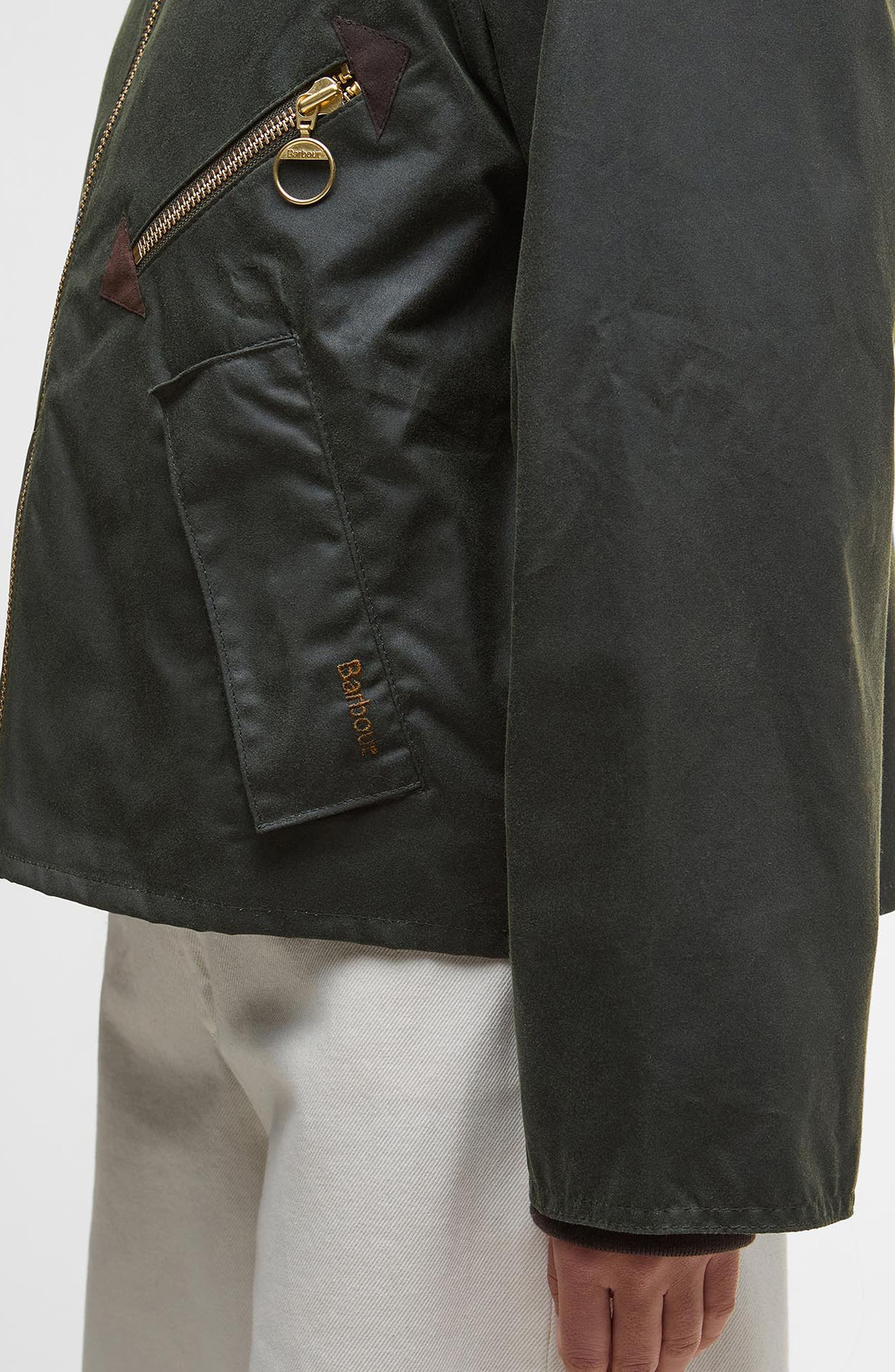 Barbour Arlene Water Repellent Waxed Cotton Jacket in Fern/Ancient Tartan at Nordstrom - 6